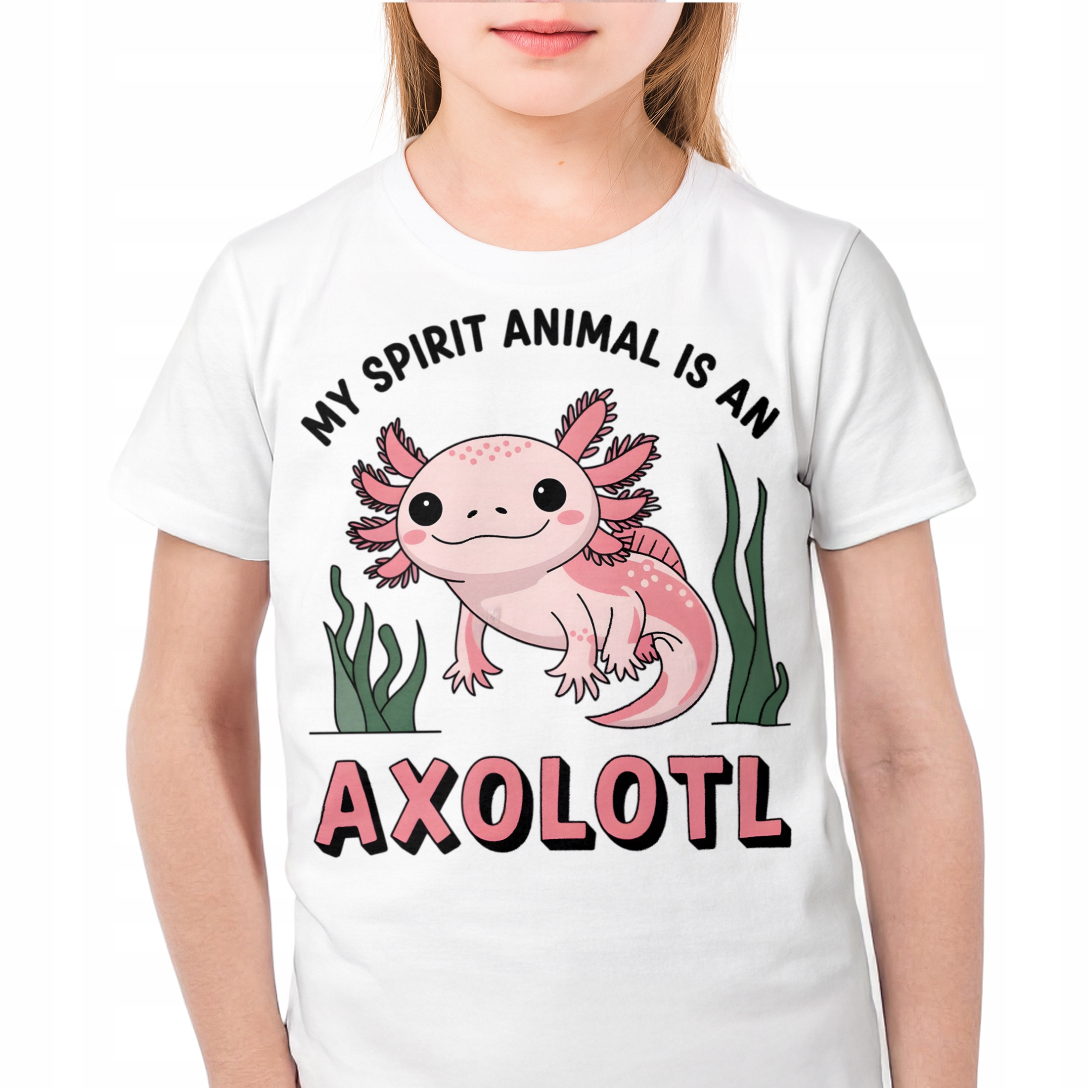 Koszulka dziecięca biała Aksolotl Axolotl Różowy Uśmiech HIT