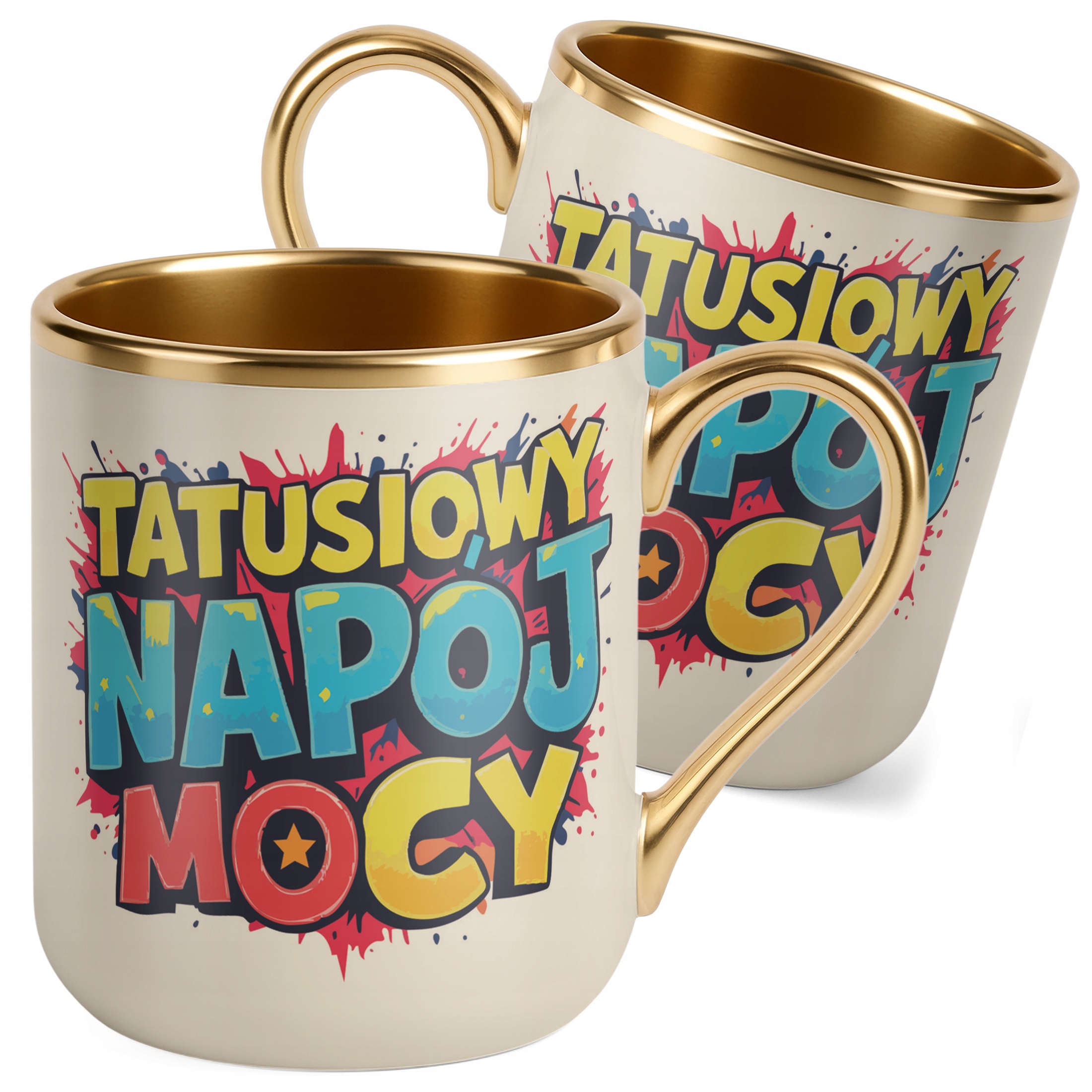 Kubek Premium Złoty Ecru Dzień Ojca Dla Taty Tatusiowy Napój Mocy Prezent
