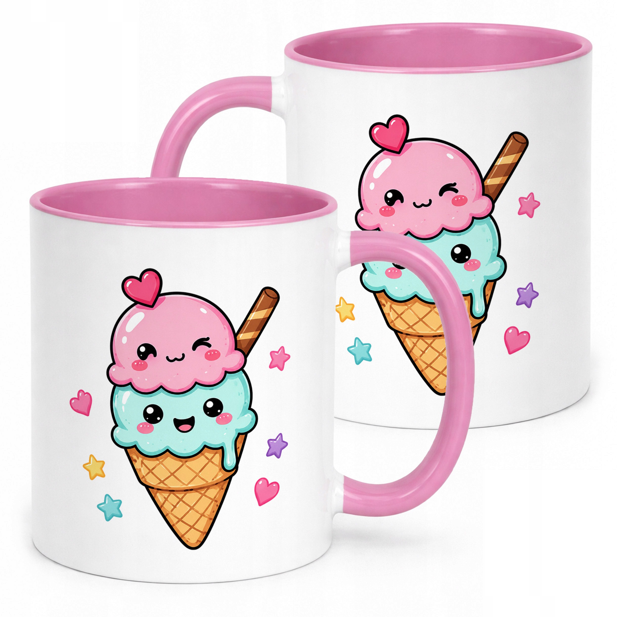 Kubek Różowy z nadrukiem Kawaii Lody Dla Dzieci Prezent Upominek