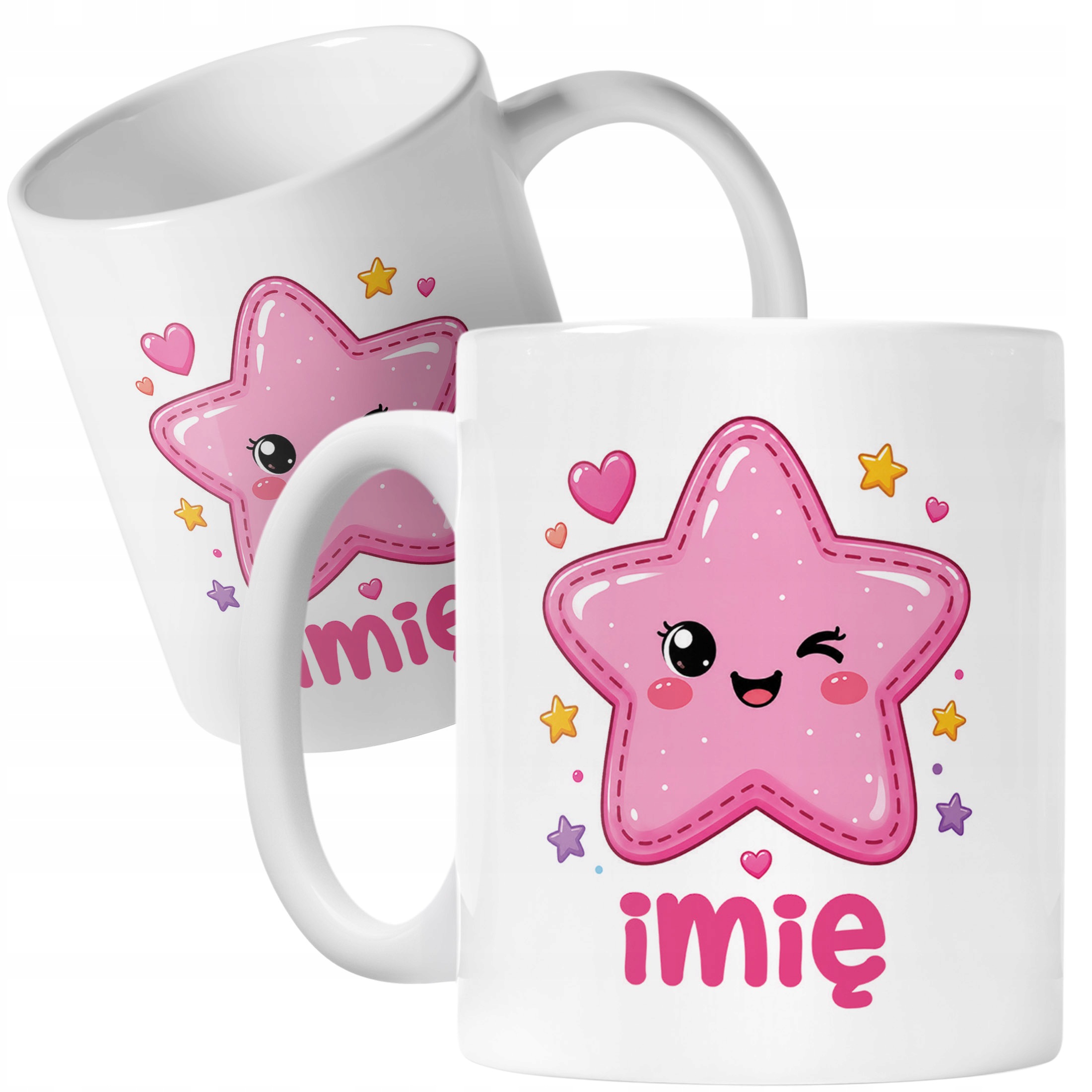 Biały Kubek z nadrukiem personalizowany Kawaii Gwiazdka Dla Dzieci Prezent