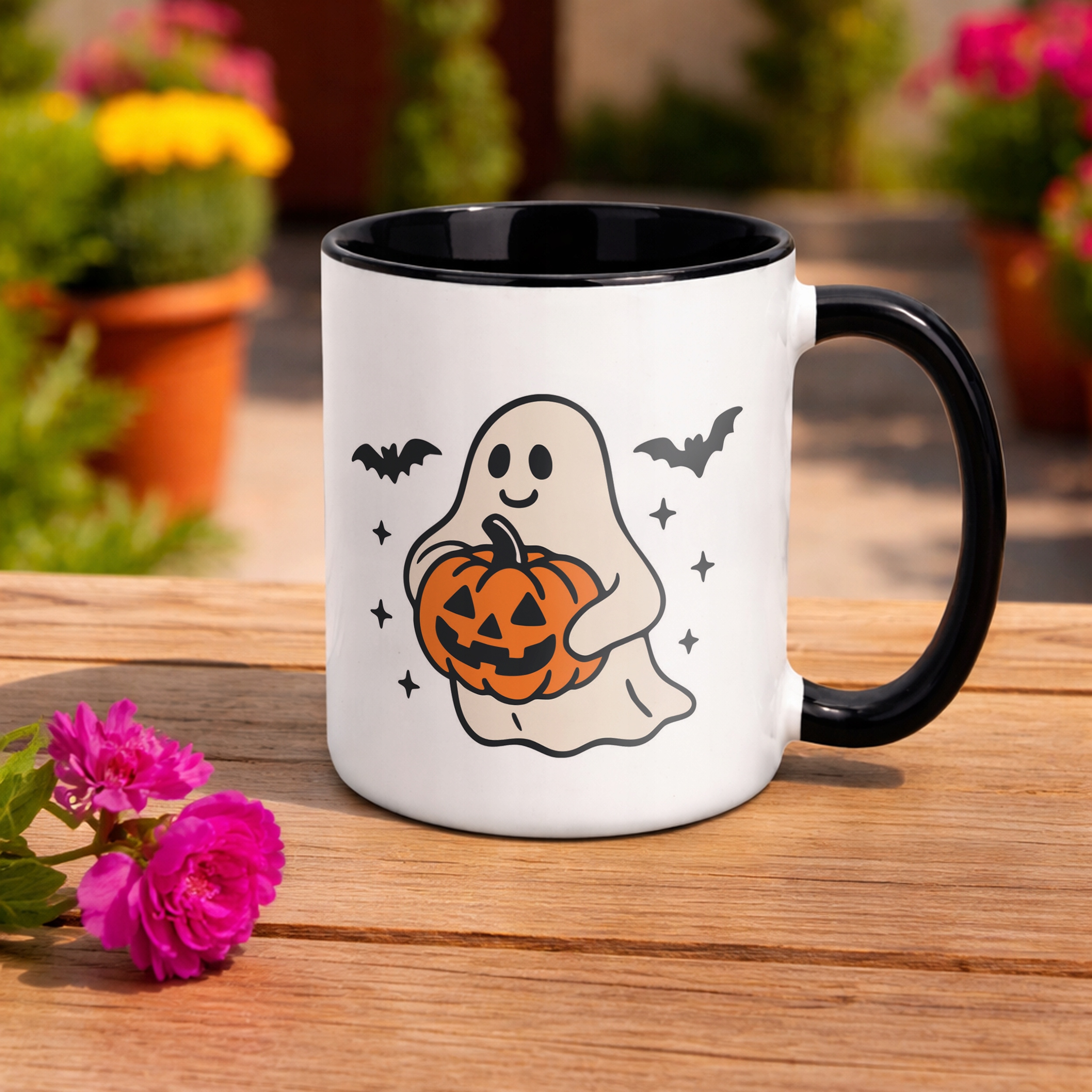 Kubek Czarny Halloween Jesień Dynia Duch Prezent Upominek
