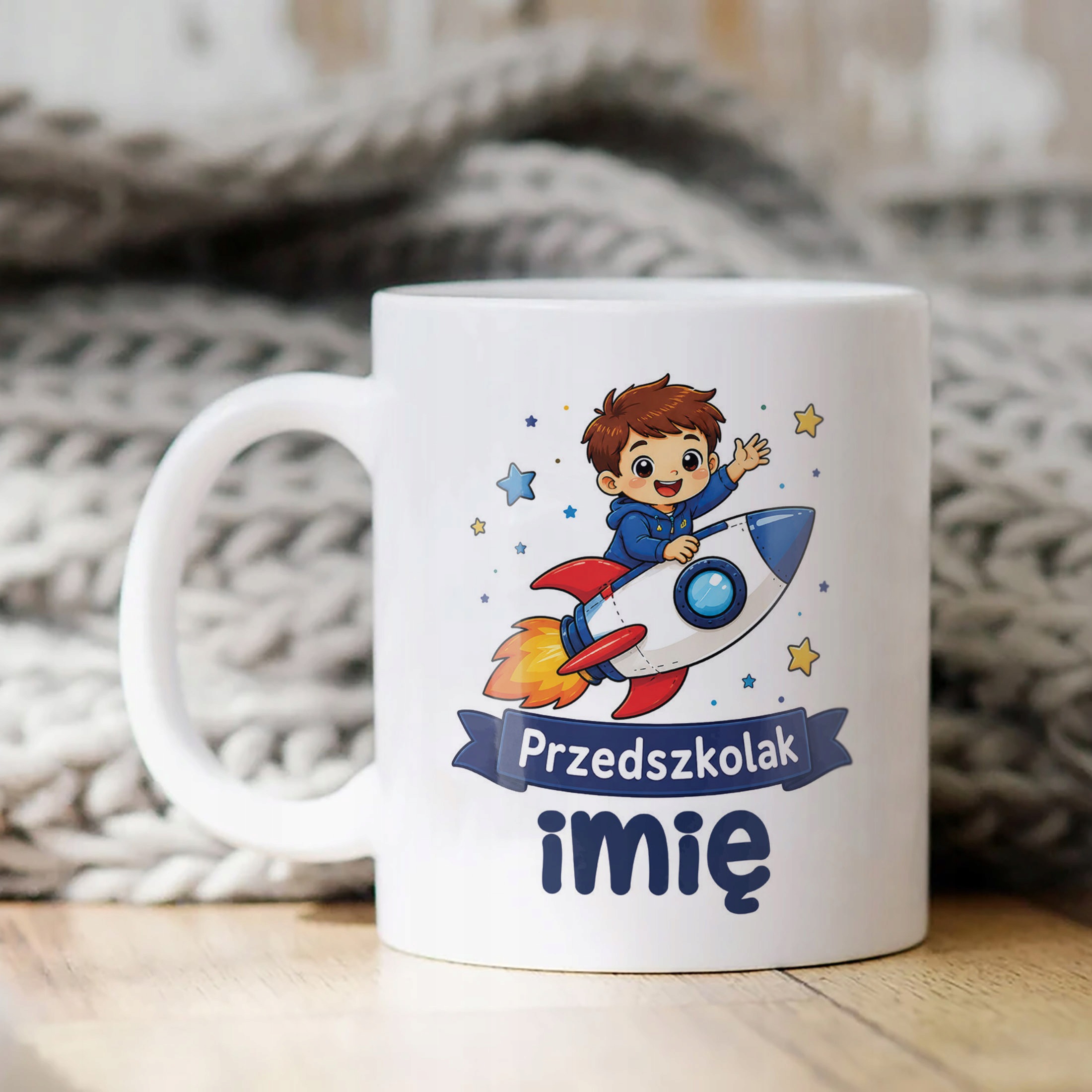 Biały Kubek z nadrukiem personalizowany Przedszkolak Szkoła Dla Dzieci
