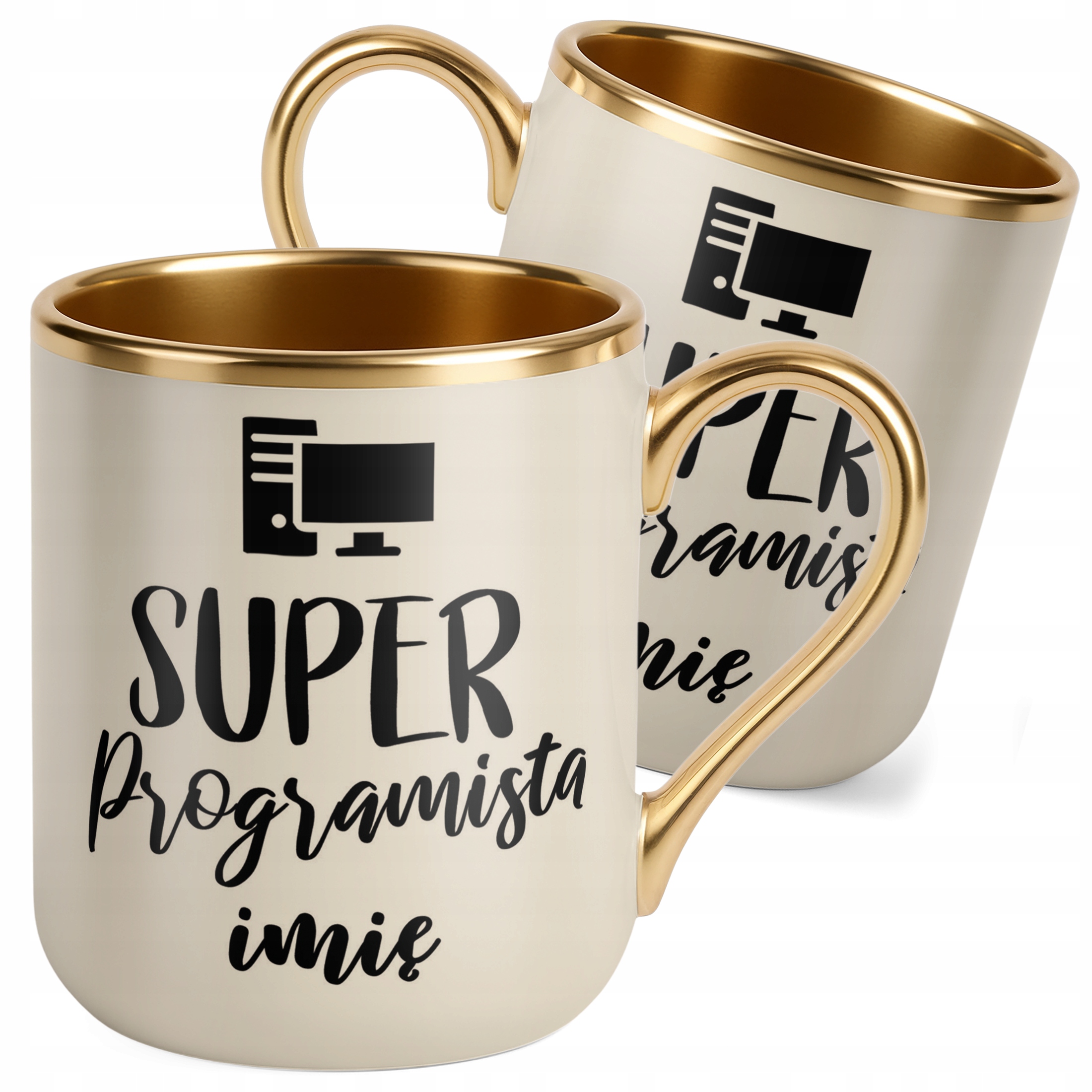 Kubek Premium Złoty Ecru Personalizowany Super Programista