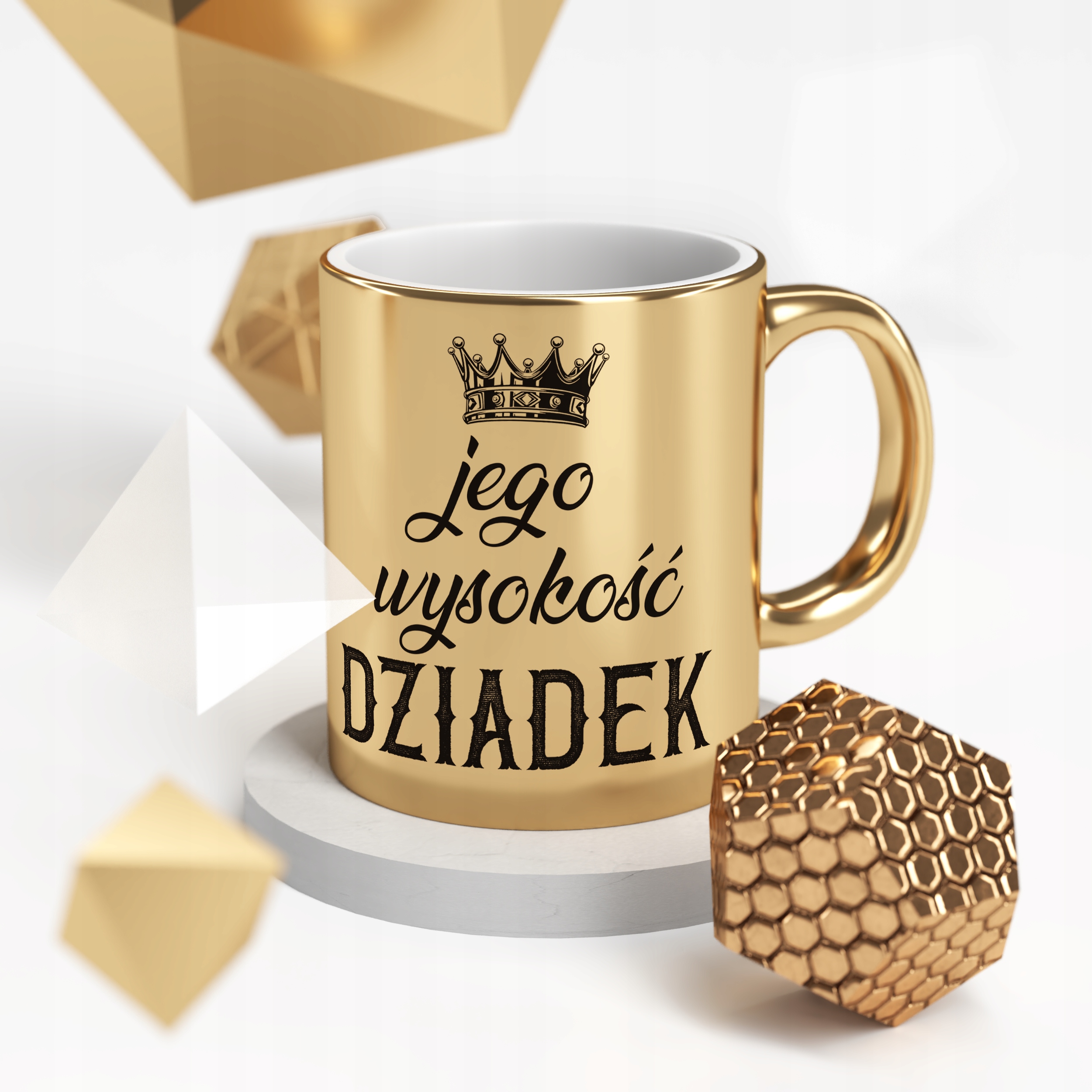 Kubek ceramiczny Złoty 330 ml Dzień Dziadka Prezent Jego Wysokość Dziadek