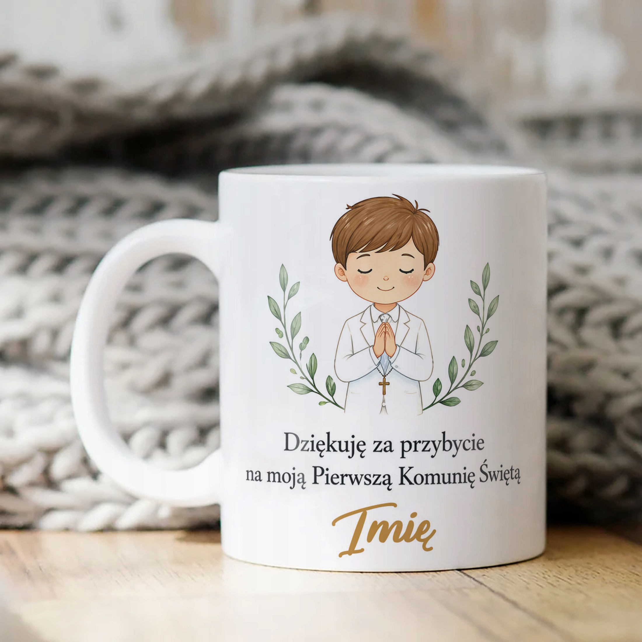 Kubek ceramiczny z imieniem dziecka Komunia Święta dla gości