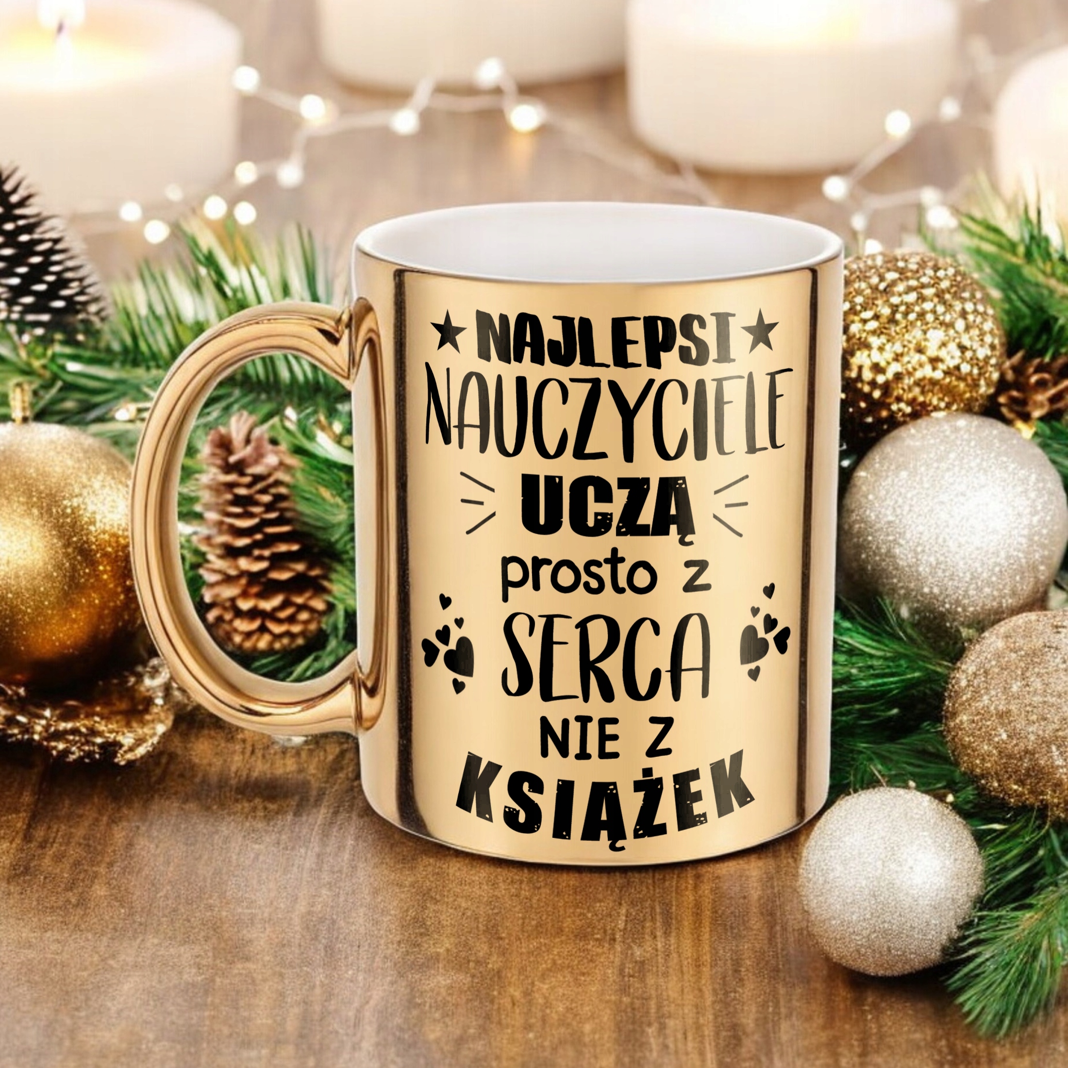 Zestaw z okazji Dnia Nauczyciela Ręcznik Złoty Kubek Podkładka Prezent