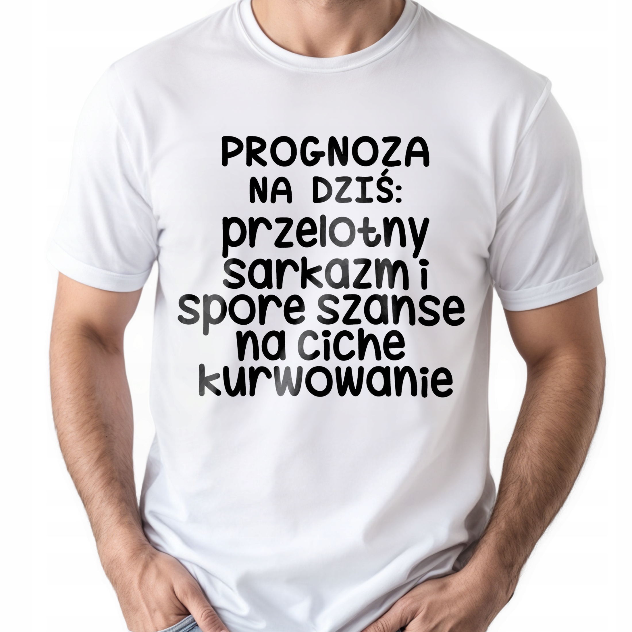 Koszulka biała męska Progonoza Pogody Na Dziś Zabawny Prezent r. 3XL