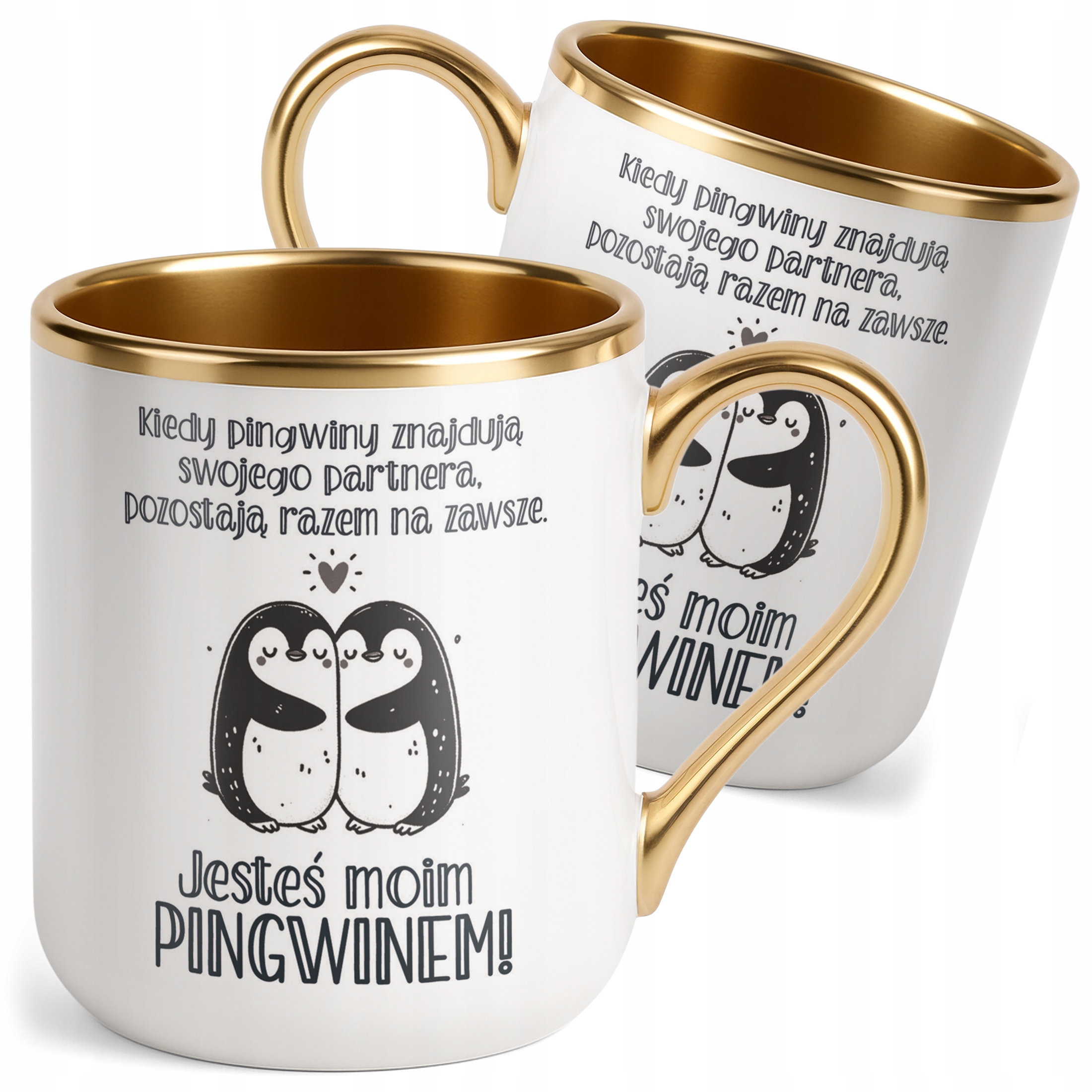 Kubek Premium Złoty Jesteś Moim Pingwinem Walentynki Prezent
