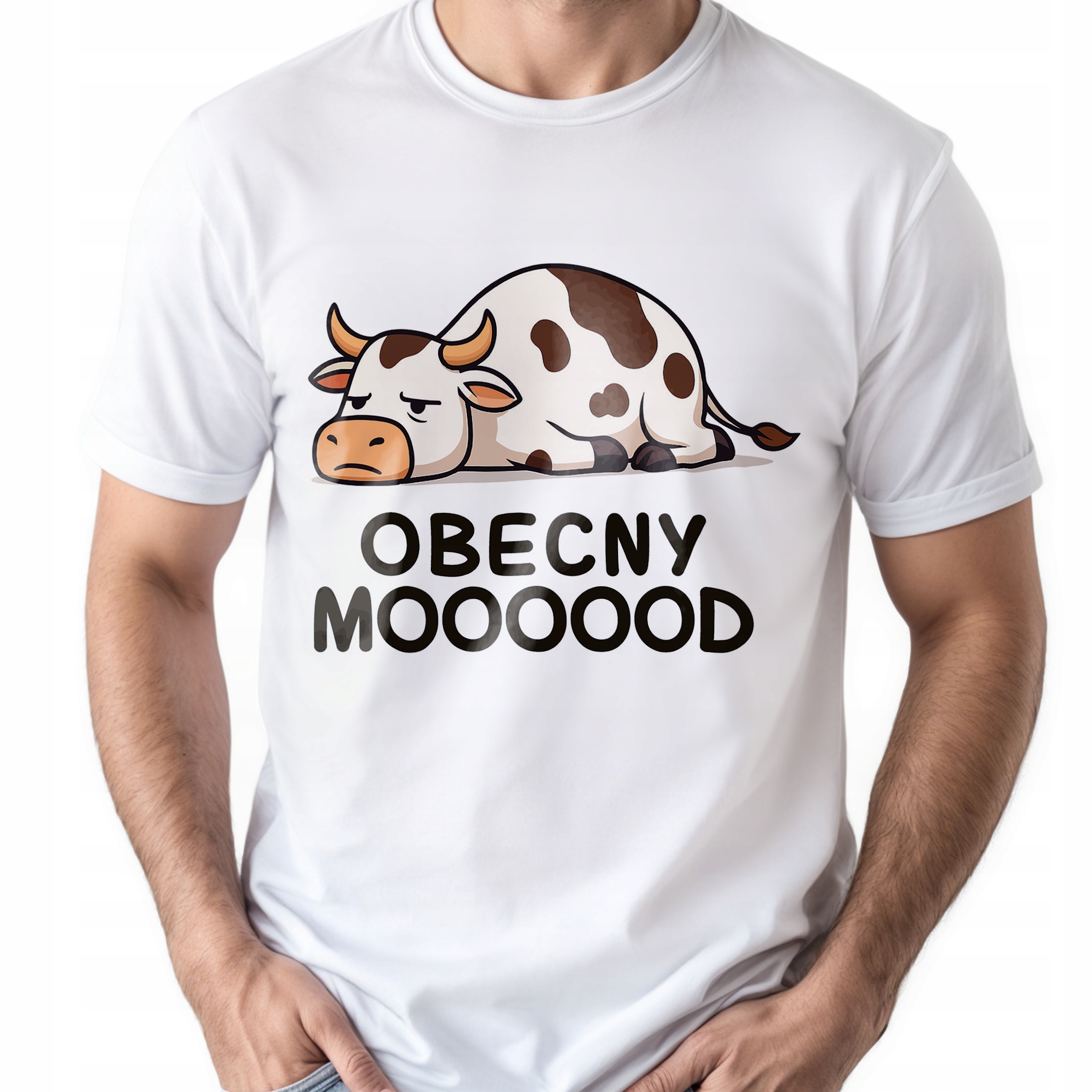 Koszulka biała męska Obecny Mooood Zabawny Prezent