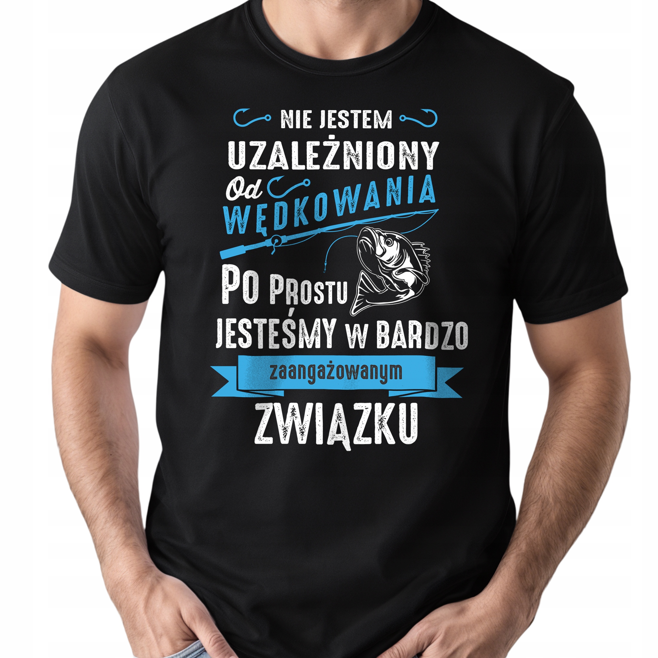 Koszulka czarna męska Dla Wędkarza Wędkowanie Ryby Prezent