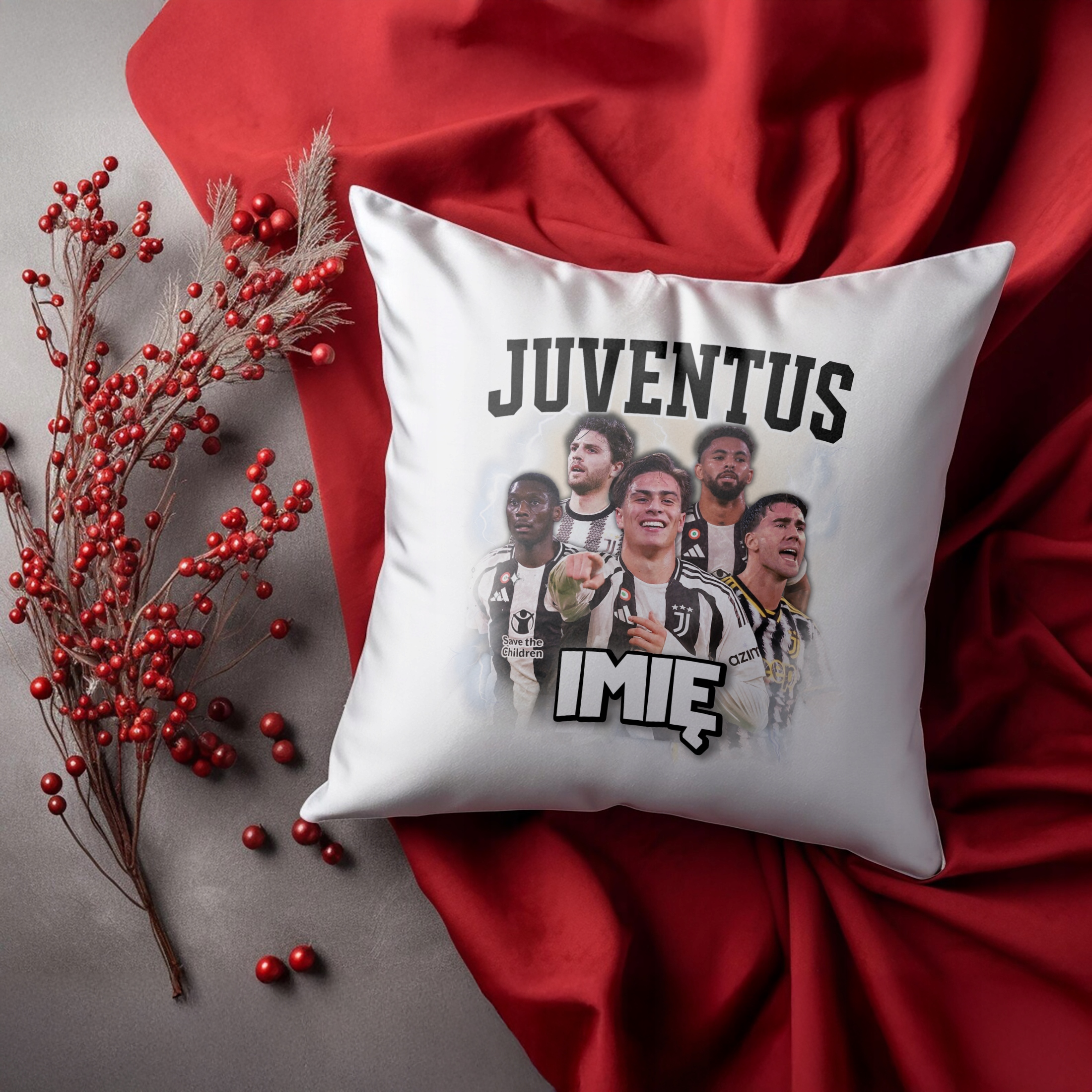 Poduszka personalizowana 38x38cm Juventus Yildiz Muani Locatelli Luis