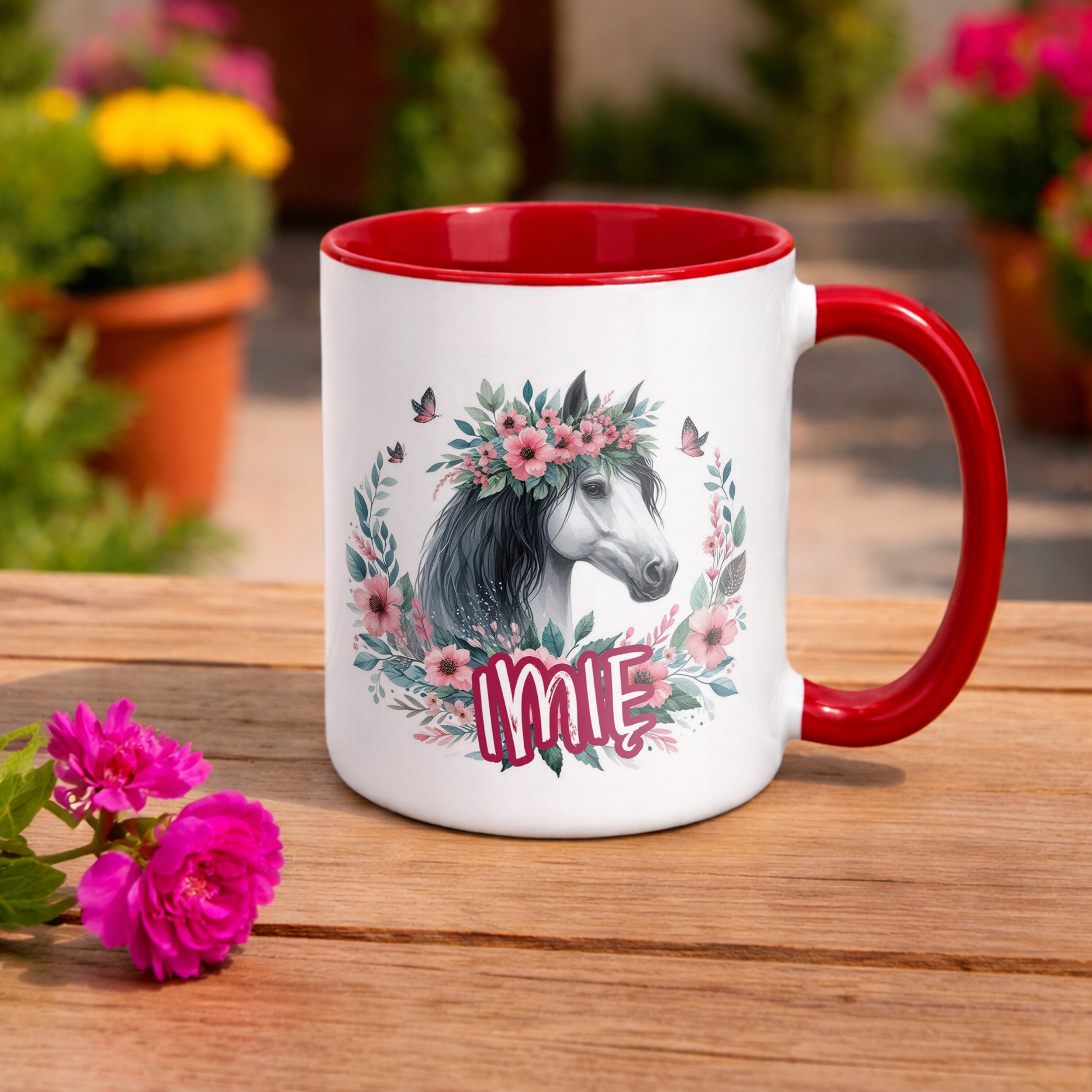Kubek Czerwony Personalizowany Z Koniem Koń Słodki Dla Dzieci Prezent