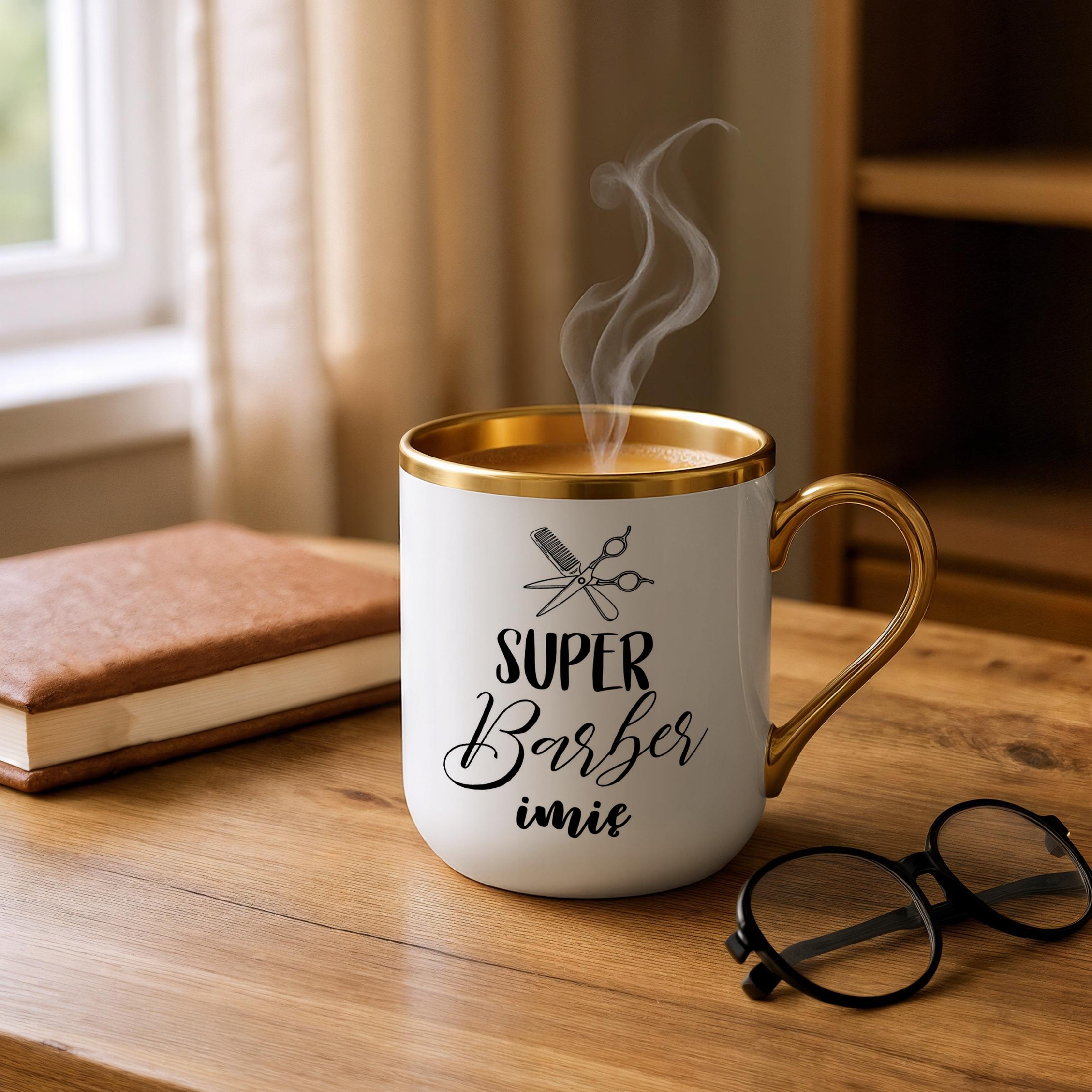 Kubek Premium Złoty Personalizowany Super Barber Dla Barbera Prezent