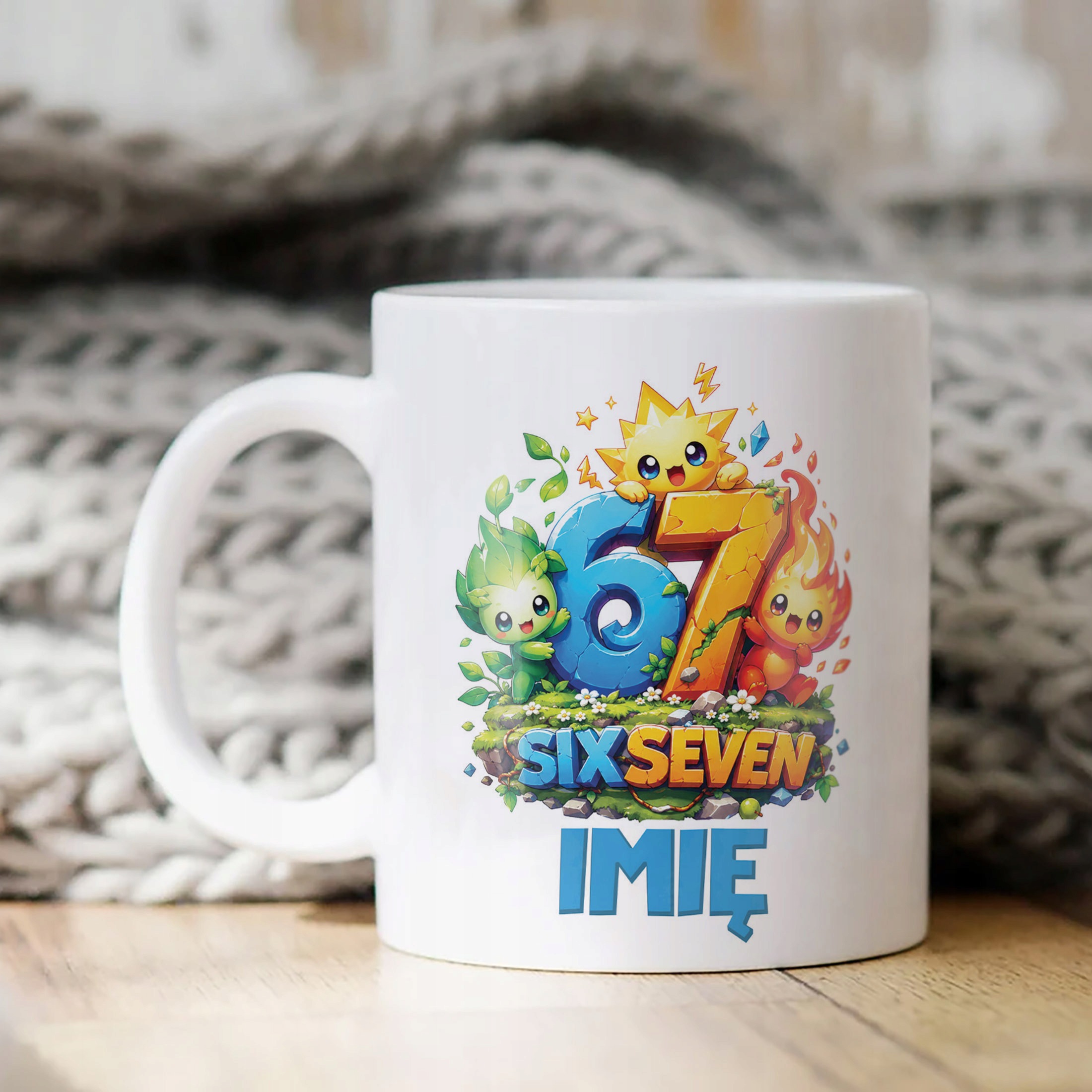 Biały Kubek z nadrukiem personalizowany SIX SEVEN Dla Dzieci Prezent