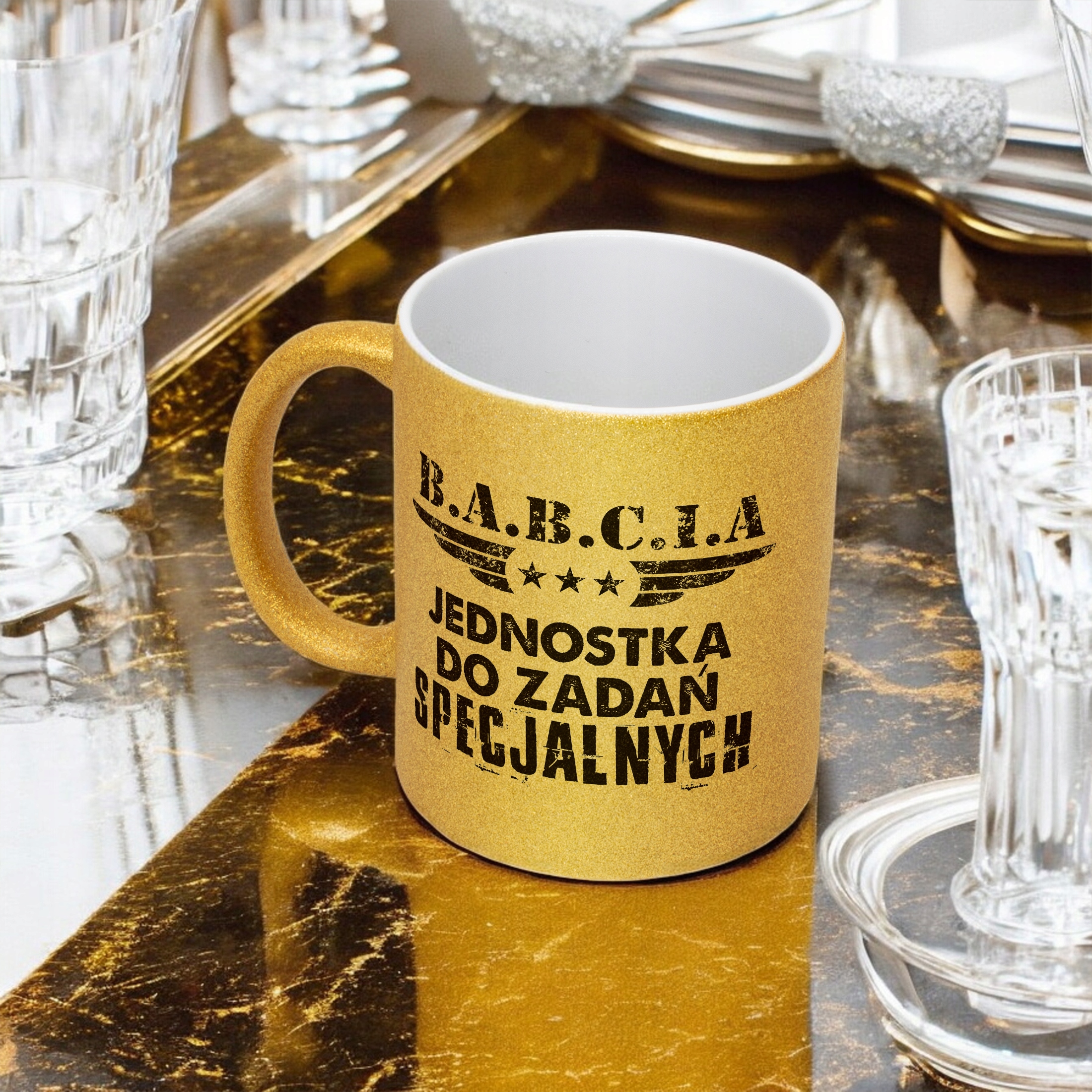 Złoty kubek brokatowy Dzień Babci Dla Babci Prezent Upominek