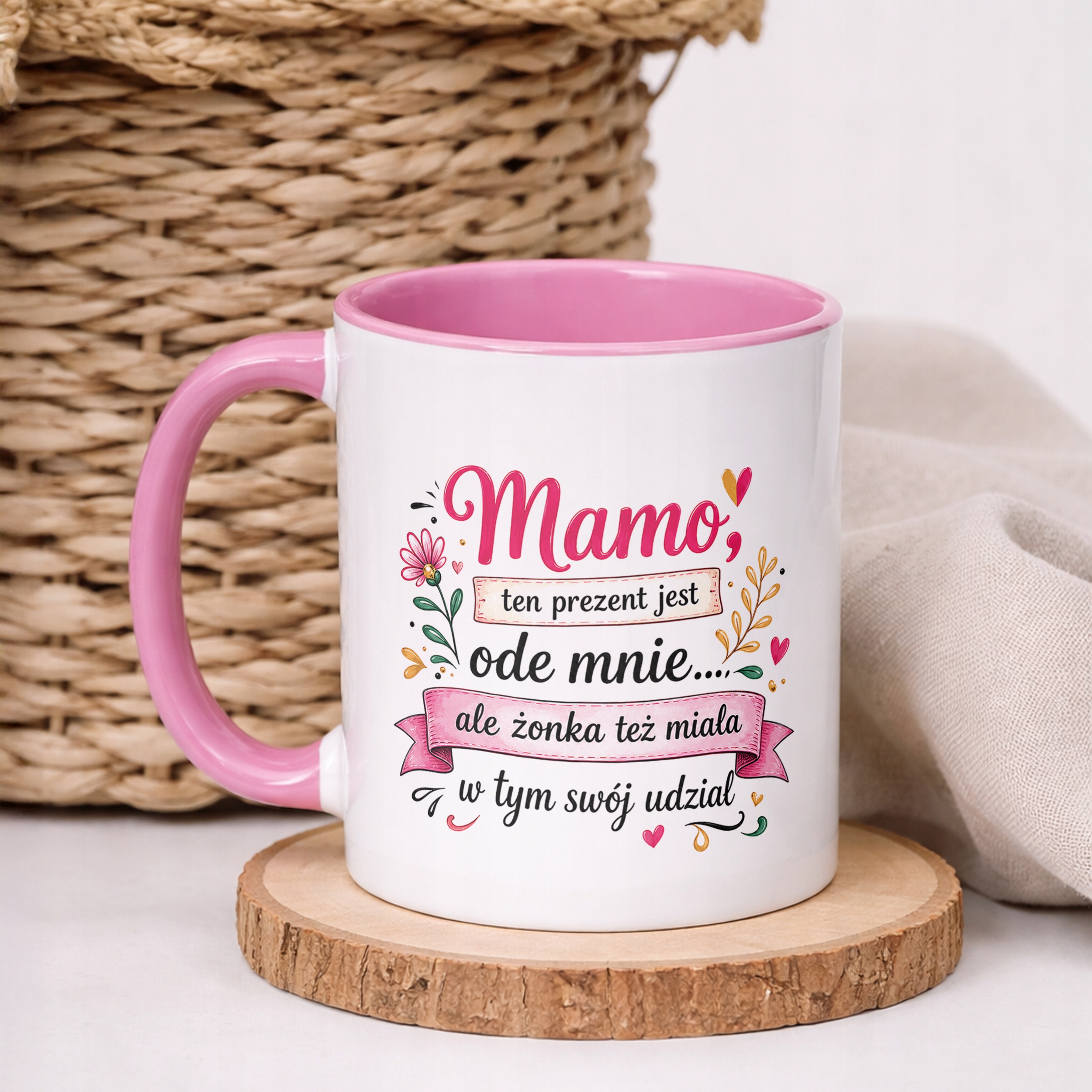 Dzień Matki prezent dla mamy kubek różowy uroczy upominek dla mamy dobry