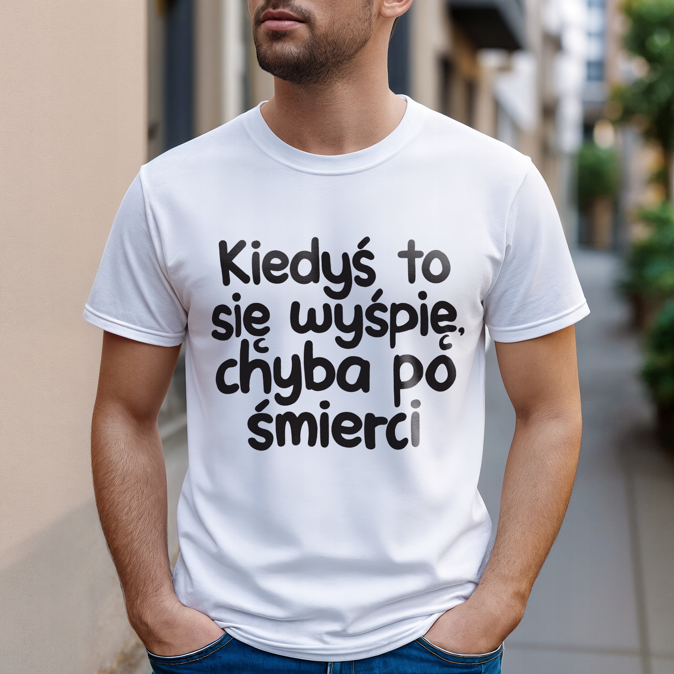 Koszulka biała męska Kiedyś To Się Wyśpię Zabawny Prezent