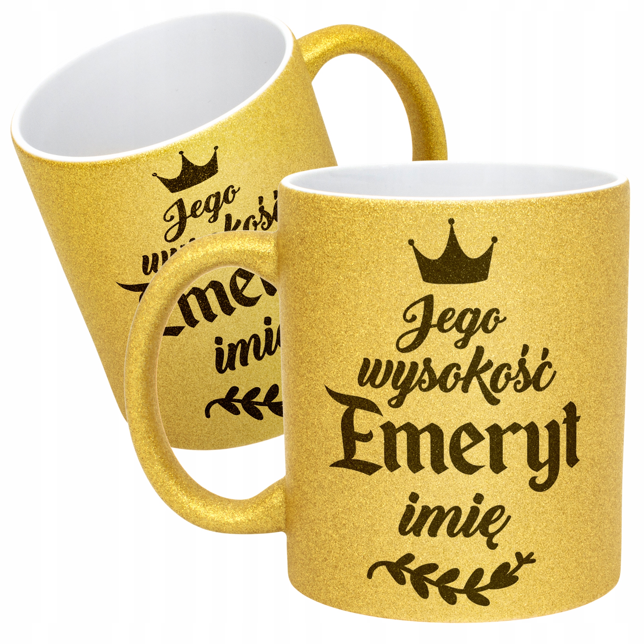 Złoty kubek brokatowy personalizowany Emerytura Dla Emeryta Prezent