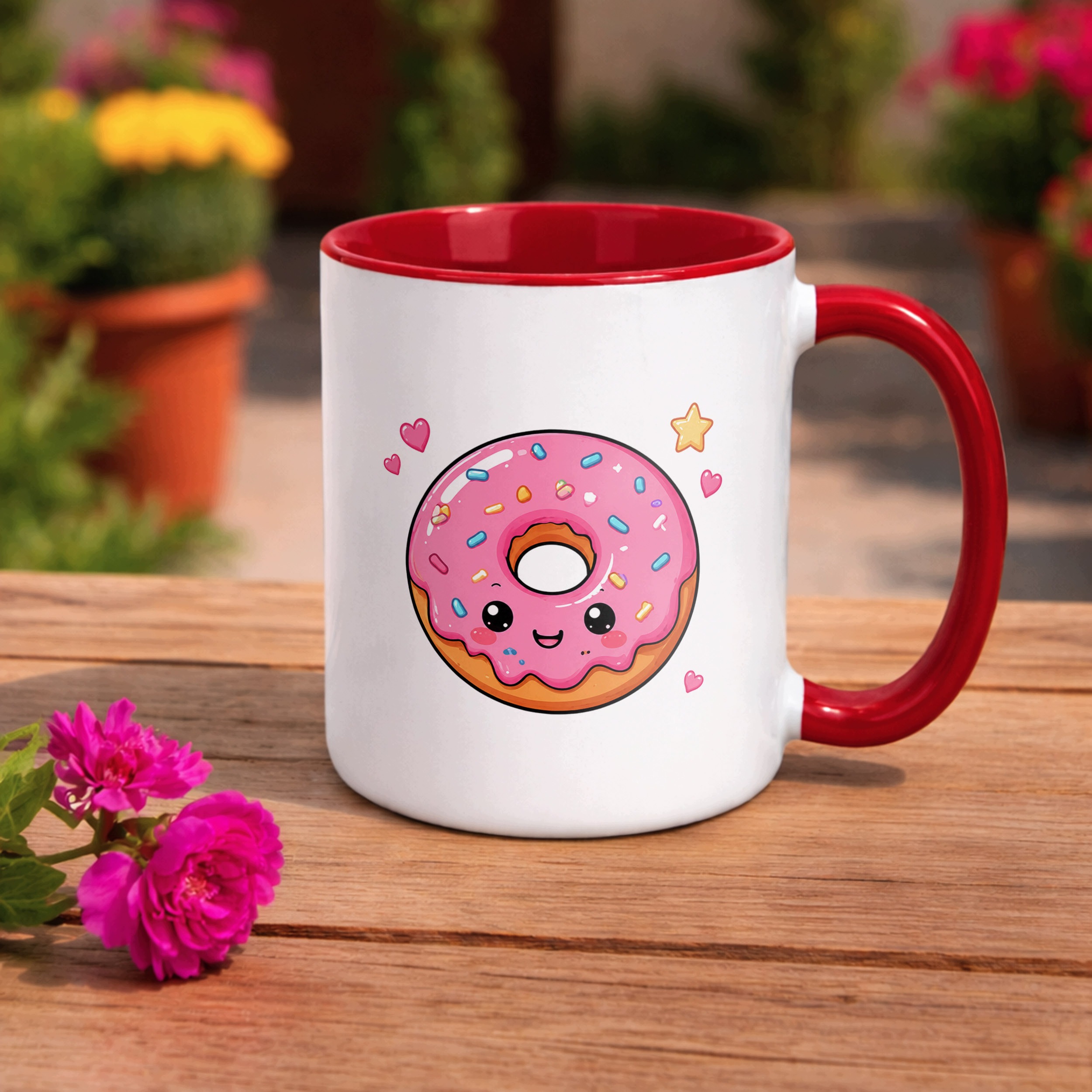 Zestaw Kubek Czerwony Poduszka Z Nadrukiem Kawaii Pączek Prezent