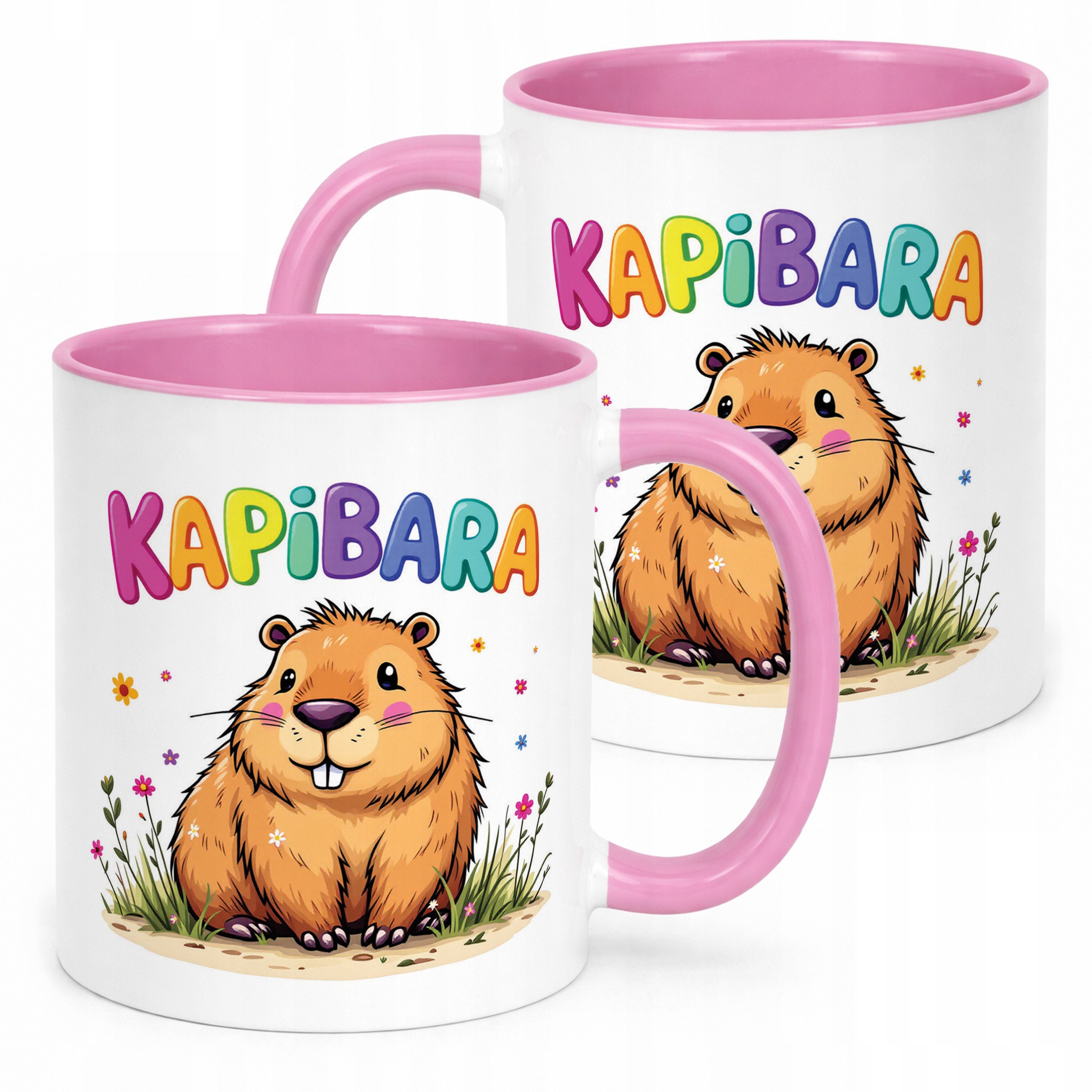 Kubek Różowy Kapibara Capybara Zwierzak Słodki Dla Dzieci Prezent