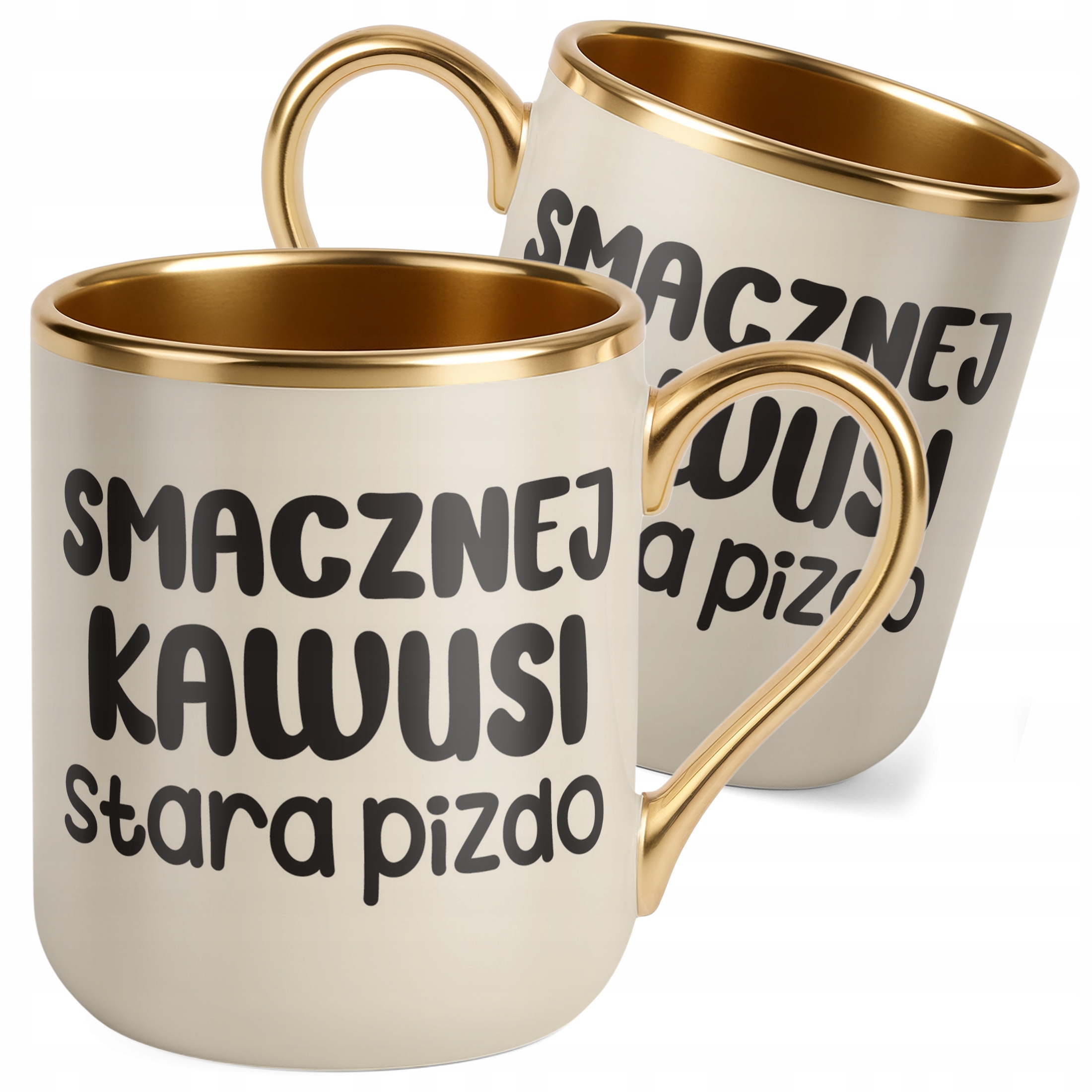 Kubek Premium Złoty Ecru Smacznej Kawusi Stara Piz*o Śmieszny Zabawny