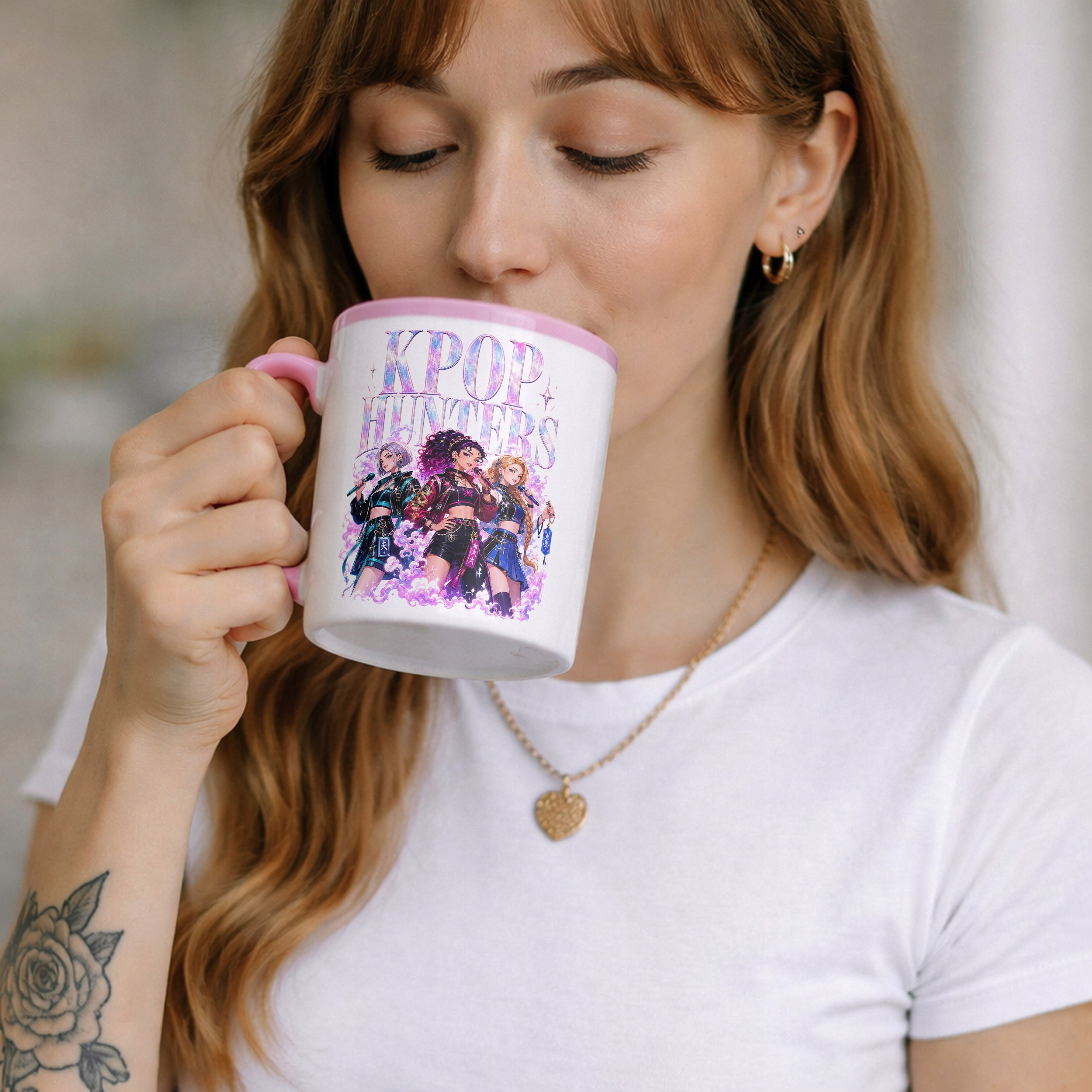 Zestaw Plecak Worek Kubek Różowy Z Nadrukiem ŁOWCZYNIE KPOP Dla Dzieci