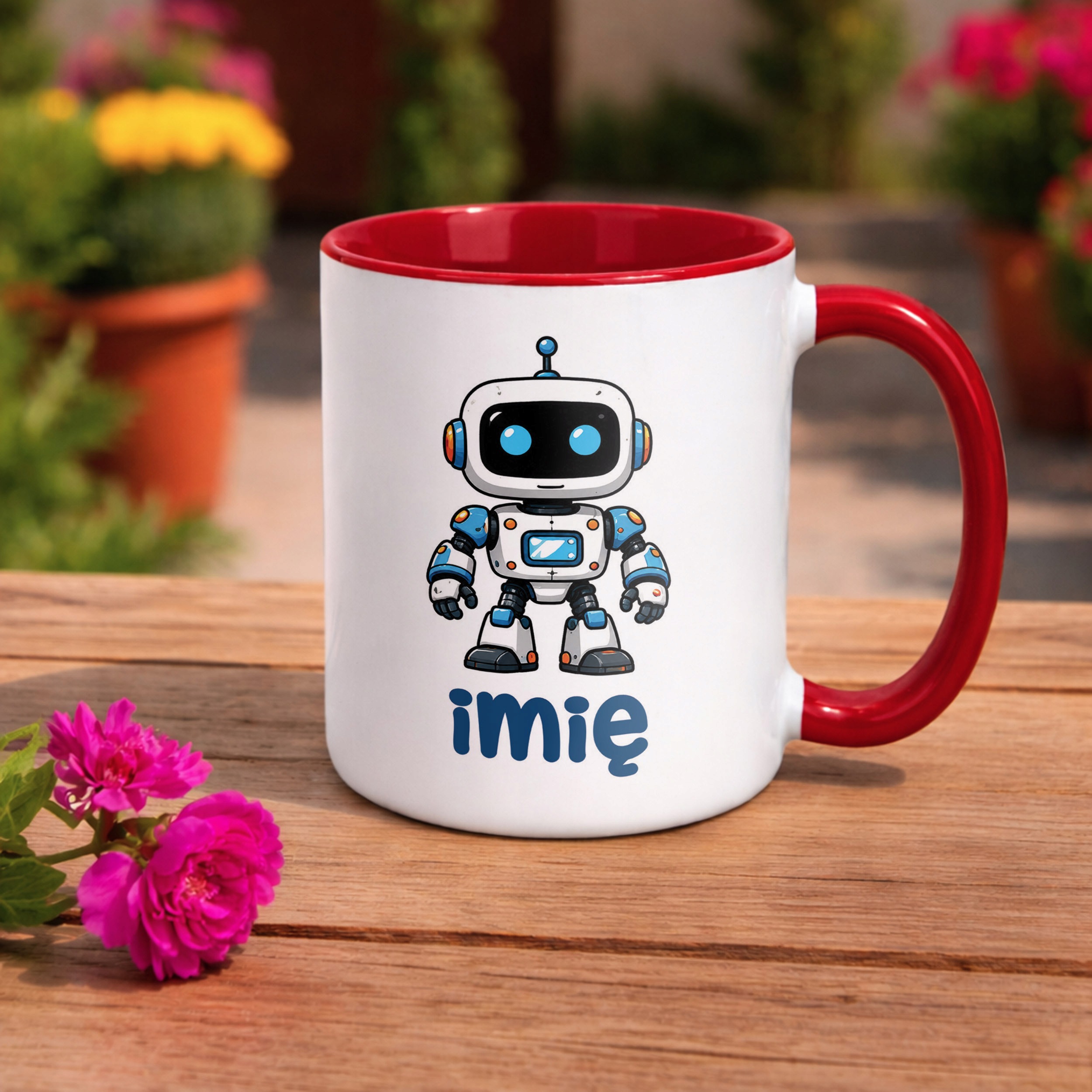 Zestaw Personalizowany Plecak Worek Kubek Czerwony Robot Prezent