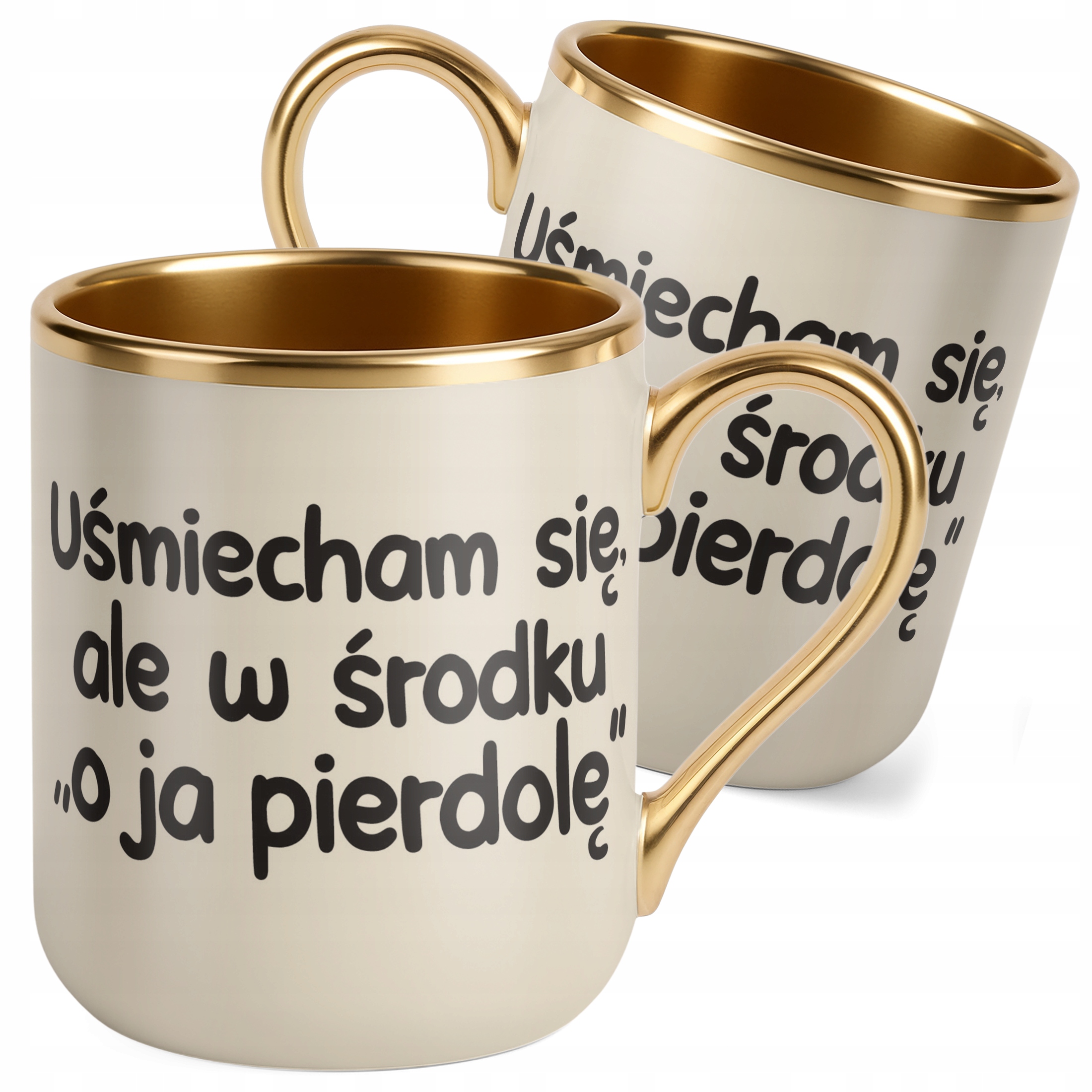 Kubek Premium Złoty Ecru Uśmiecham Się Ale W Środku Śmieszny Zabawny