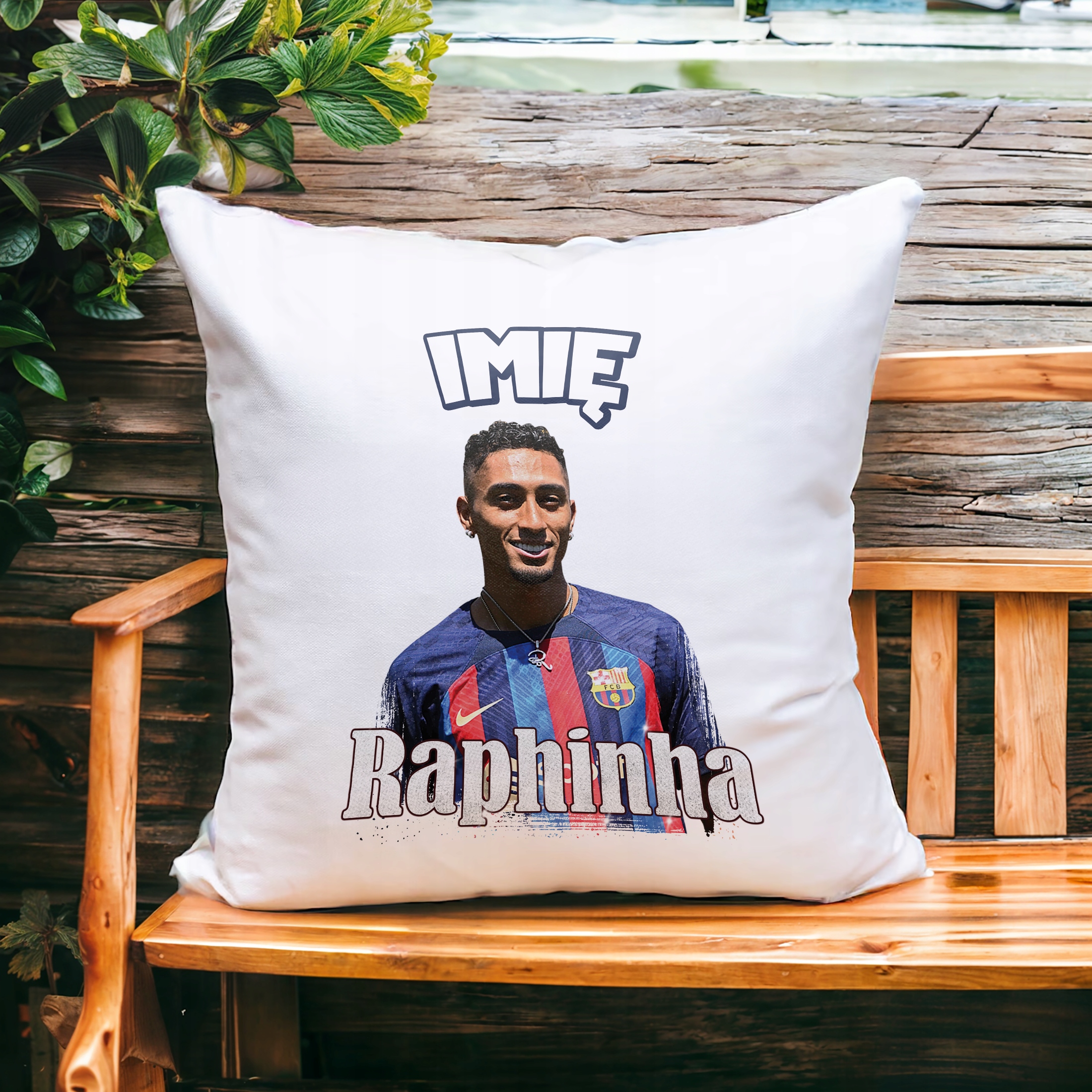 Poduszka personalizowana 38x38cm Raphinha dla kibiców FC Barcelona