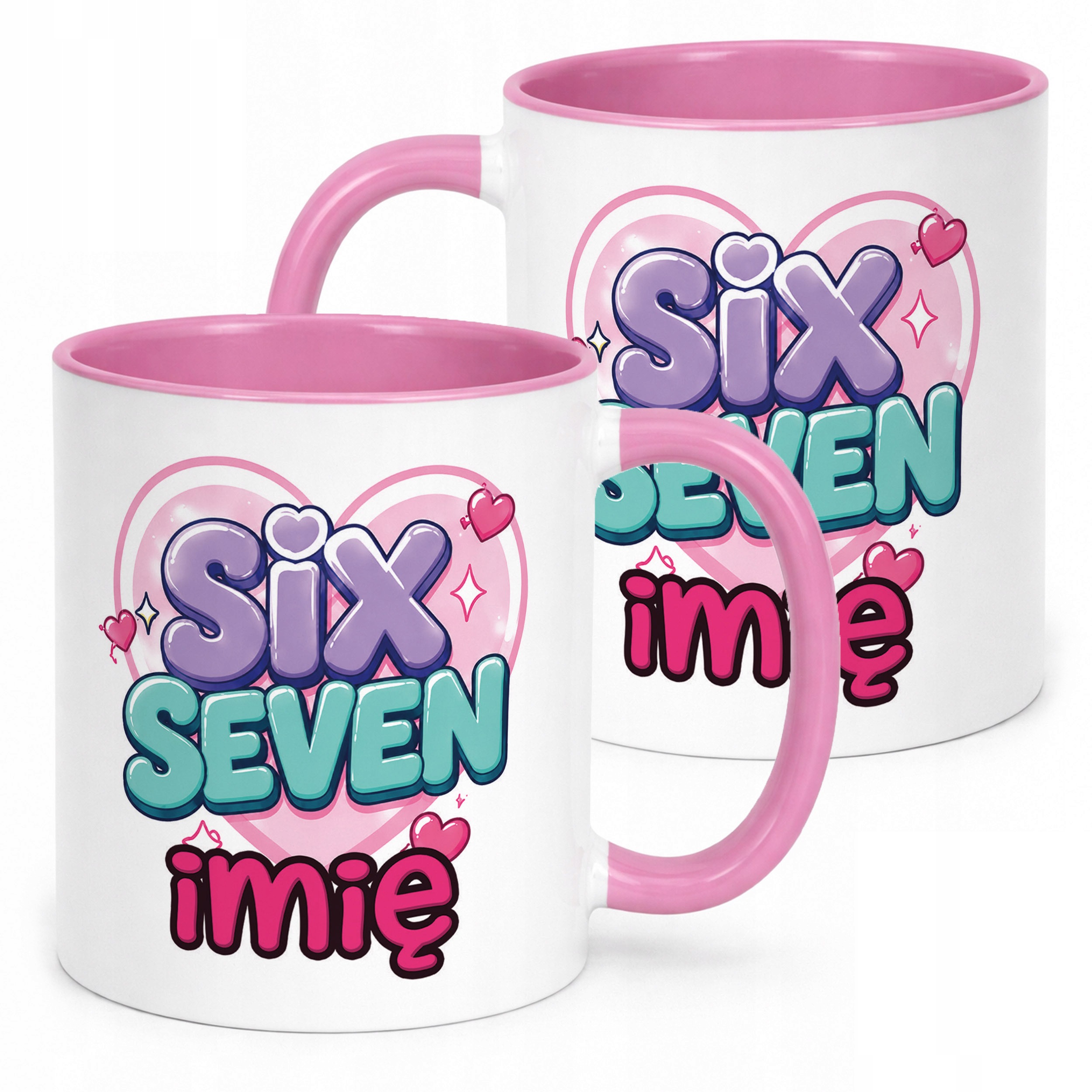 Kubek Różowy z nadrukiem personalizowany SIX SEVEN Dla Dzieci Prezent