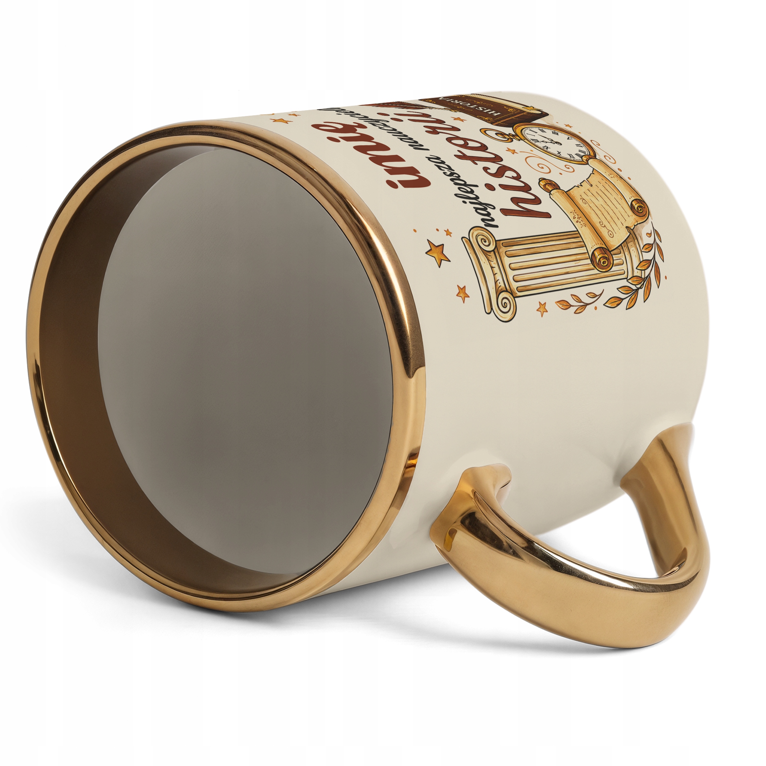 Kubek Premium Złoty Ecru z Imieniem Dzień Nauczyciela Historia Prezent