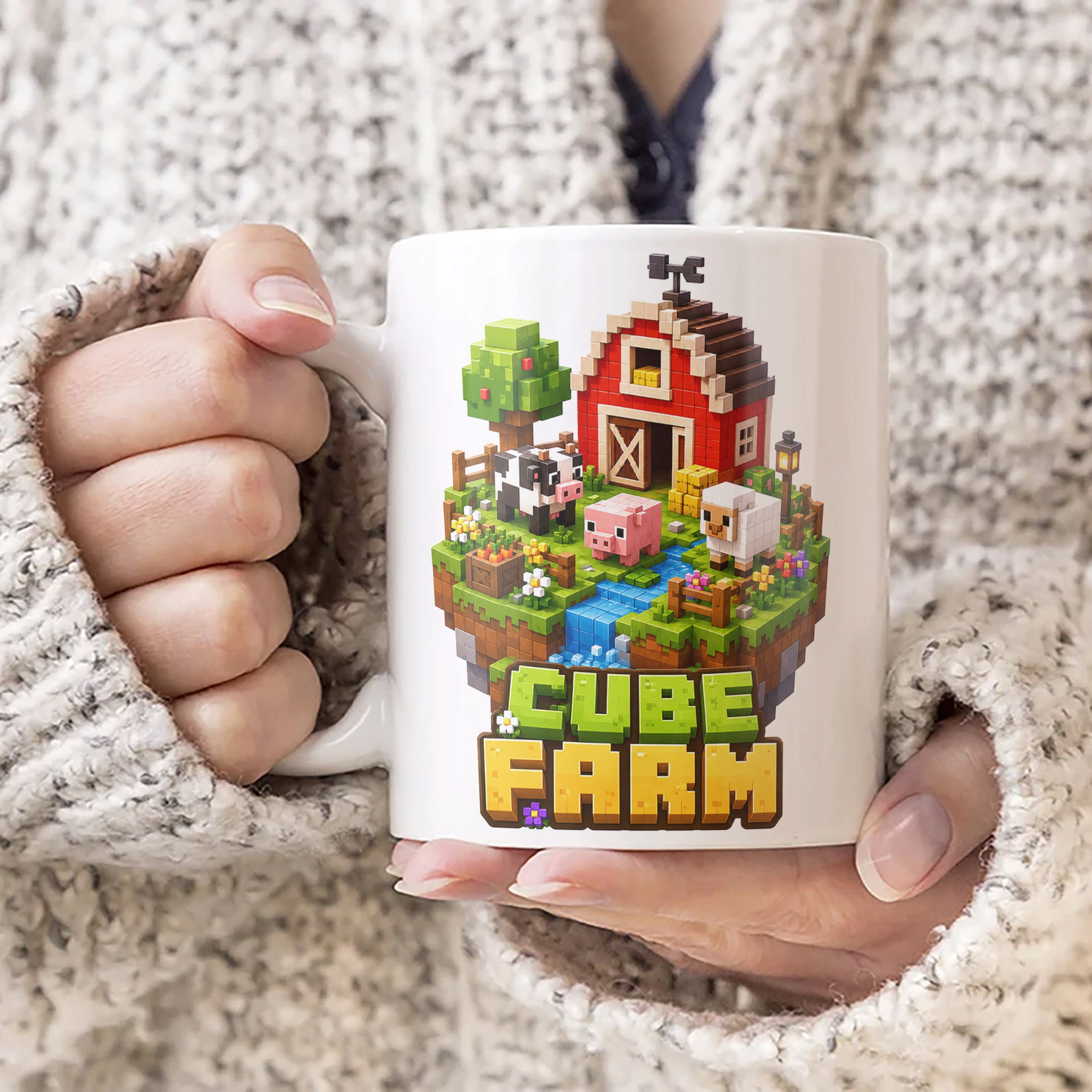 Biały Kubek z nadrukiem CUBE FARM Dla Dzieci Prezent Upominek