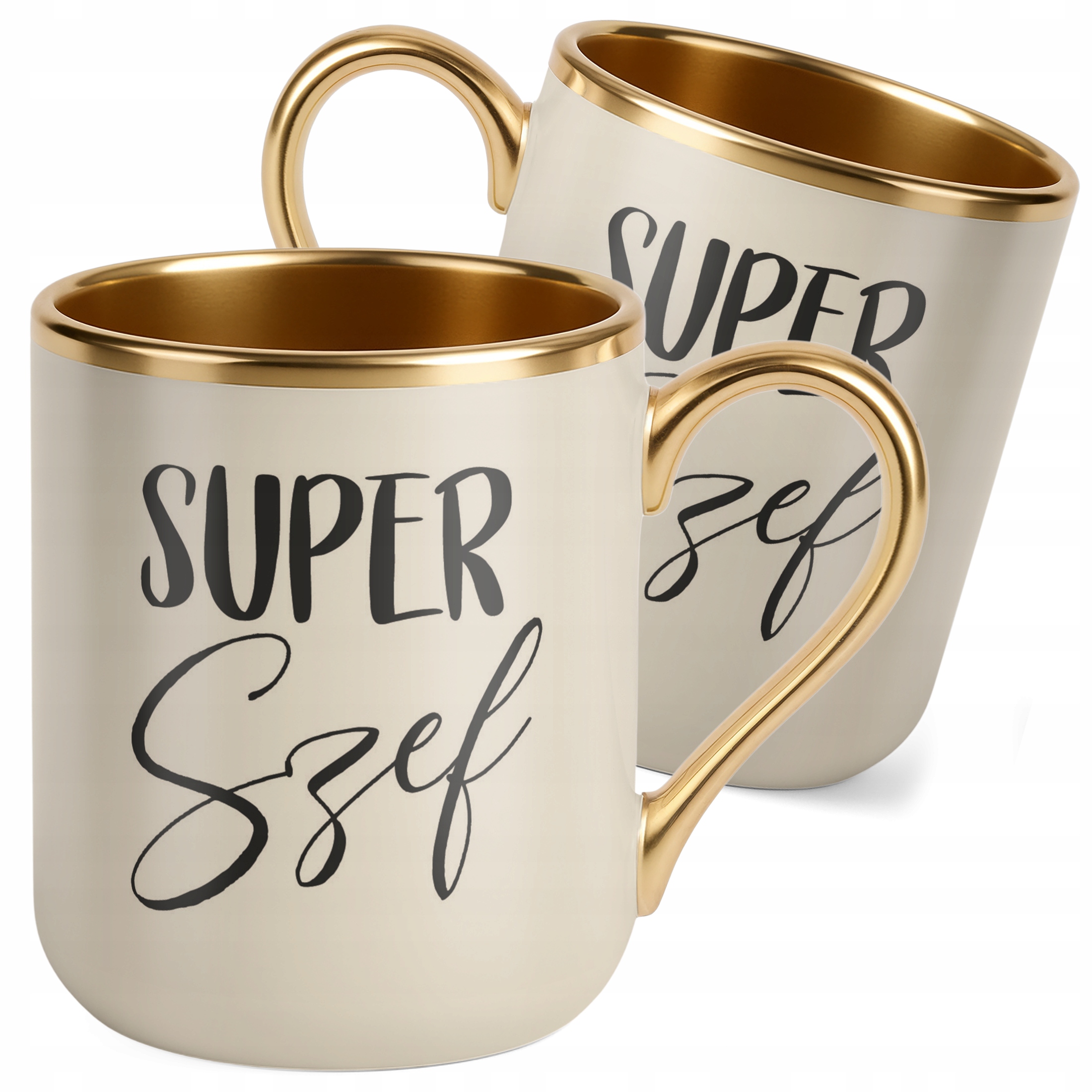 Kubek Premium Złoty Ecru Super Szef Dla Szefa Praca Prezent Upominek