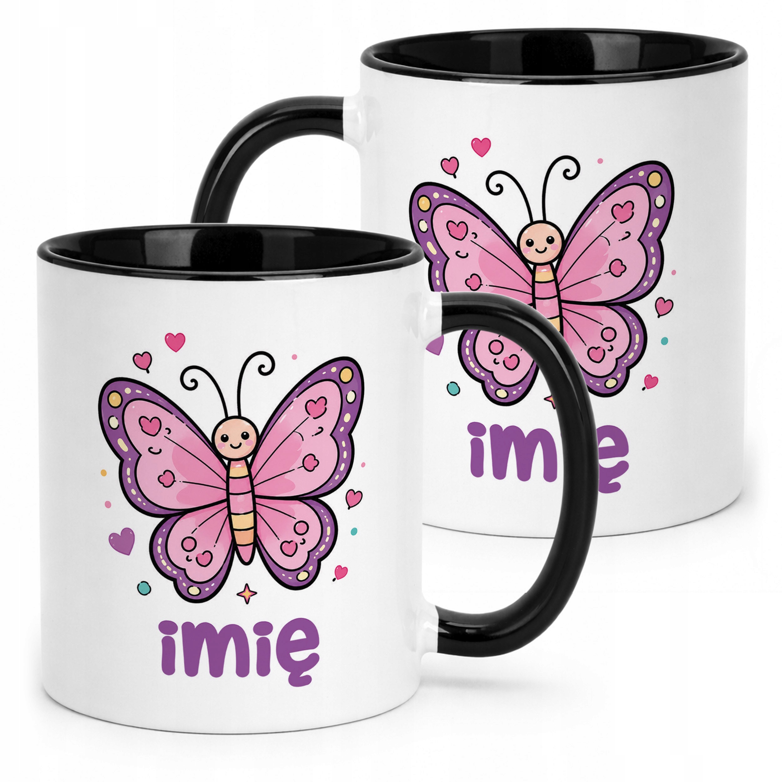 Kubek Czarny z nadrukiem personalizowany Uroczy Motylek Dla Dzieci Prezent