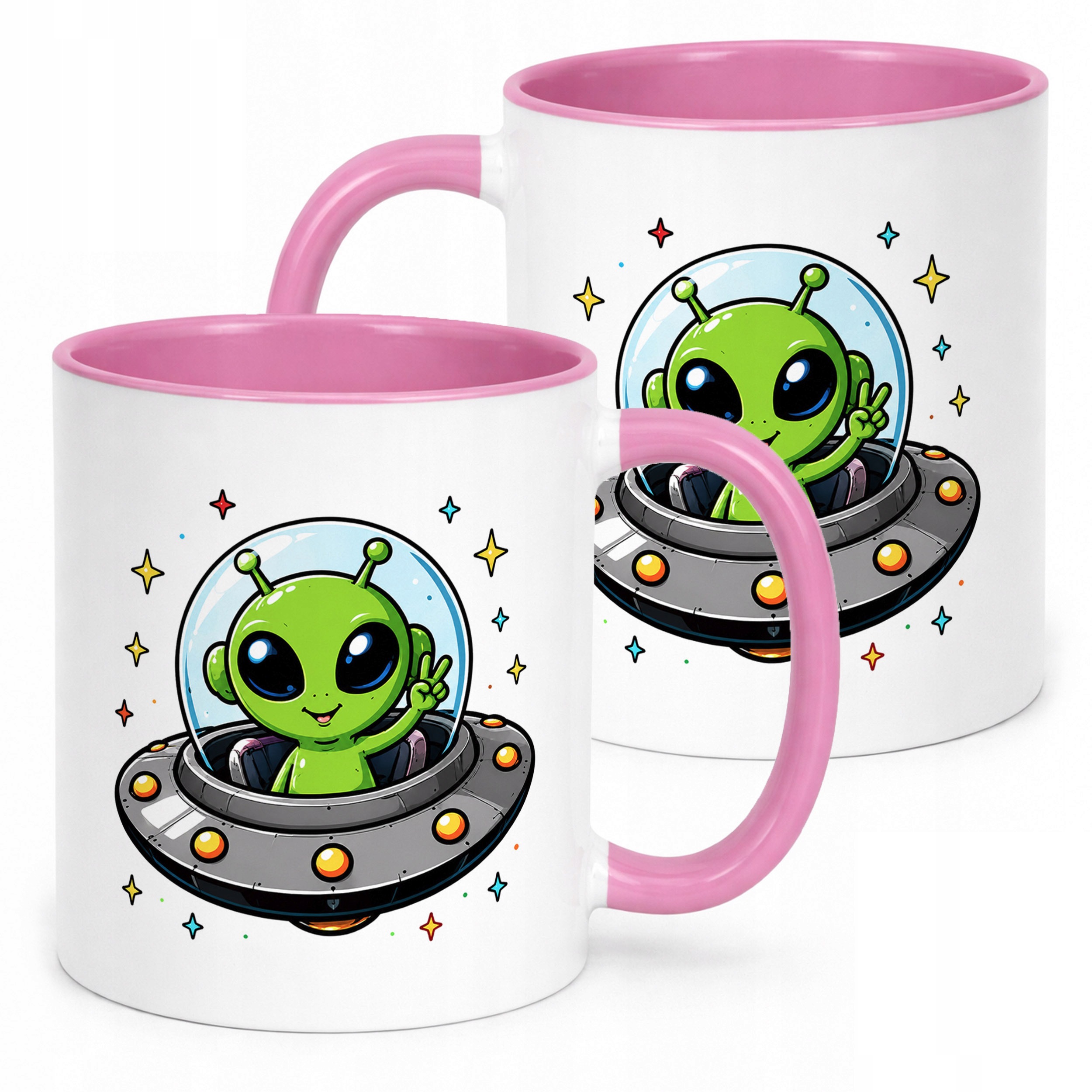 Kubek Różowy z nadrukiem Kosmita UFO Dla Dzieci Prezent Upominek