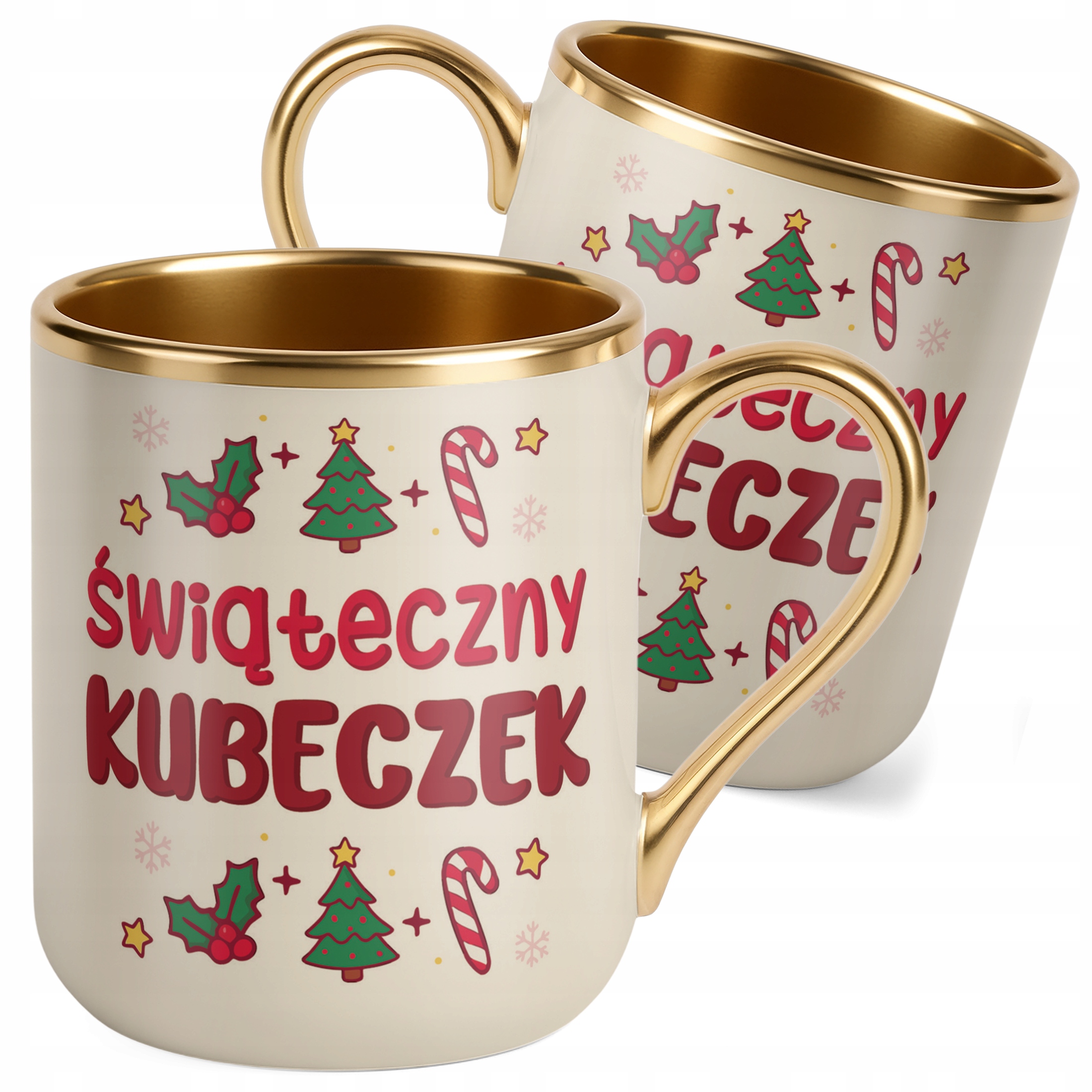 Kubek Premium Złoty Ecru Świąteczny Kubeczek Boże Narodzenie Upominek