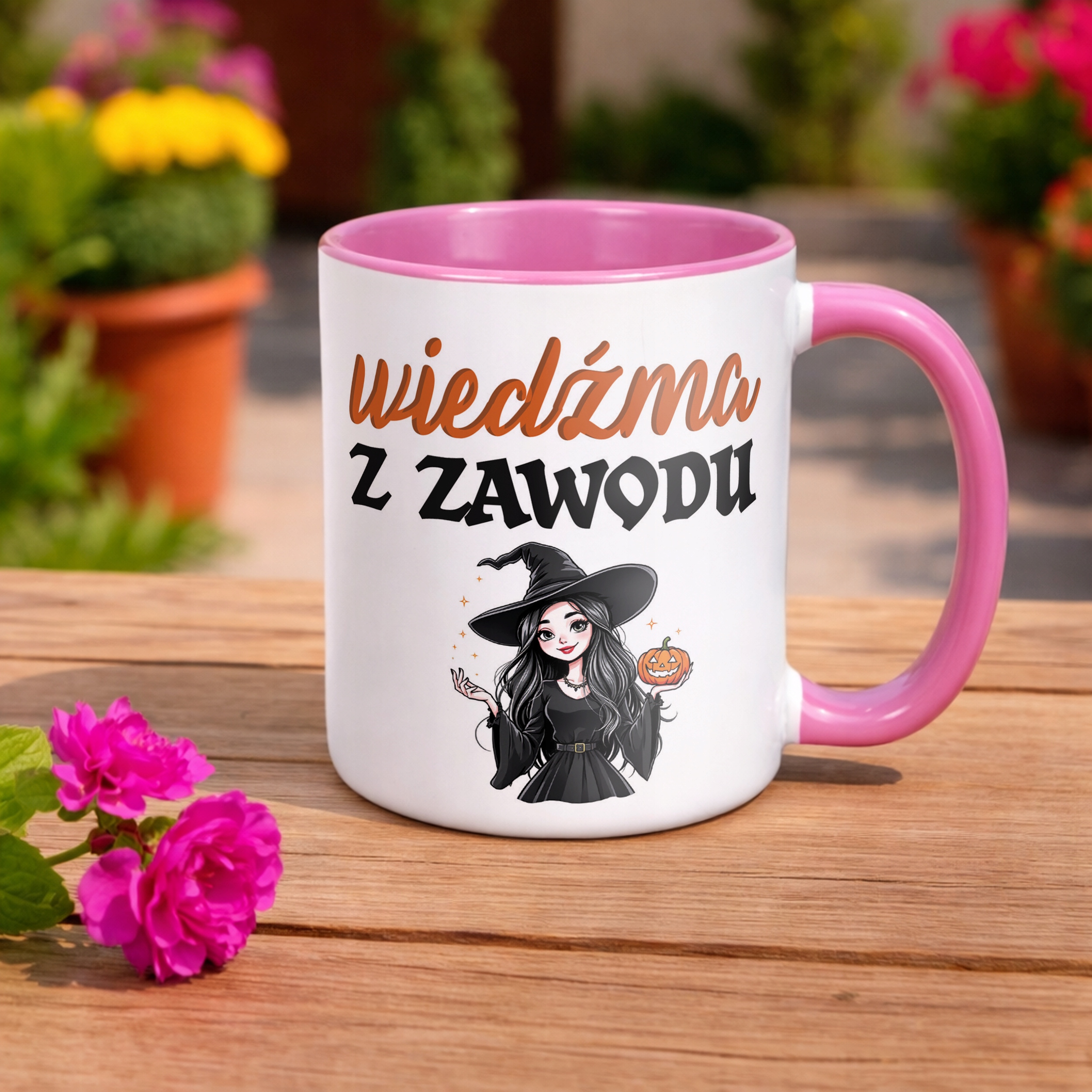 Kubek Różowy Halloween Wiedźma Z Zawodu Dla Kobiety Prezent Upominek