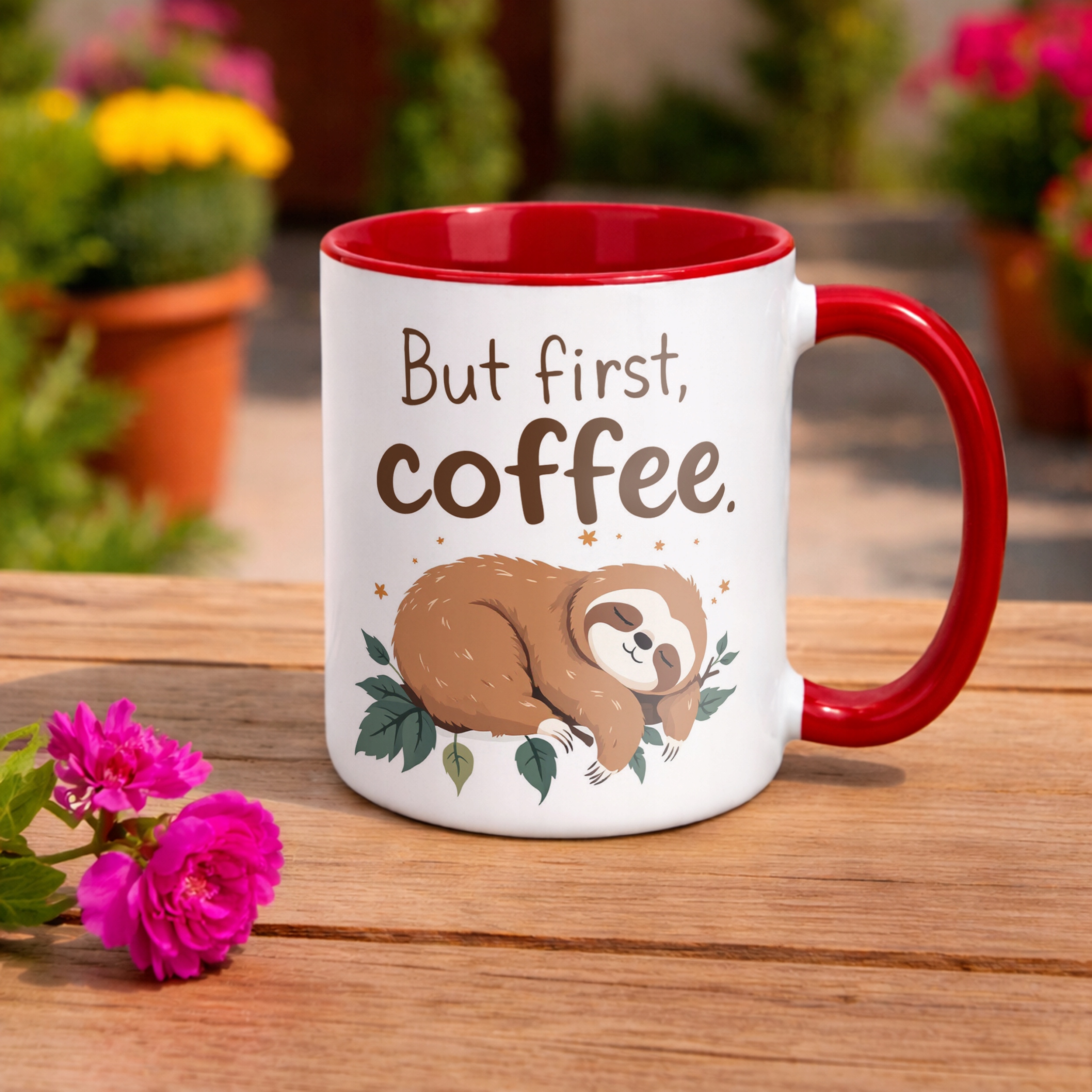 Kubek ceramiczny But First Coffee Kawa Leniwiec Zabawny Prezent
