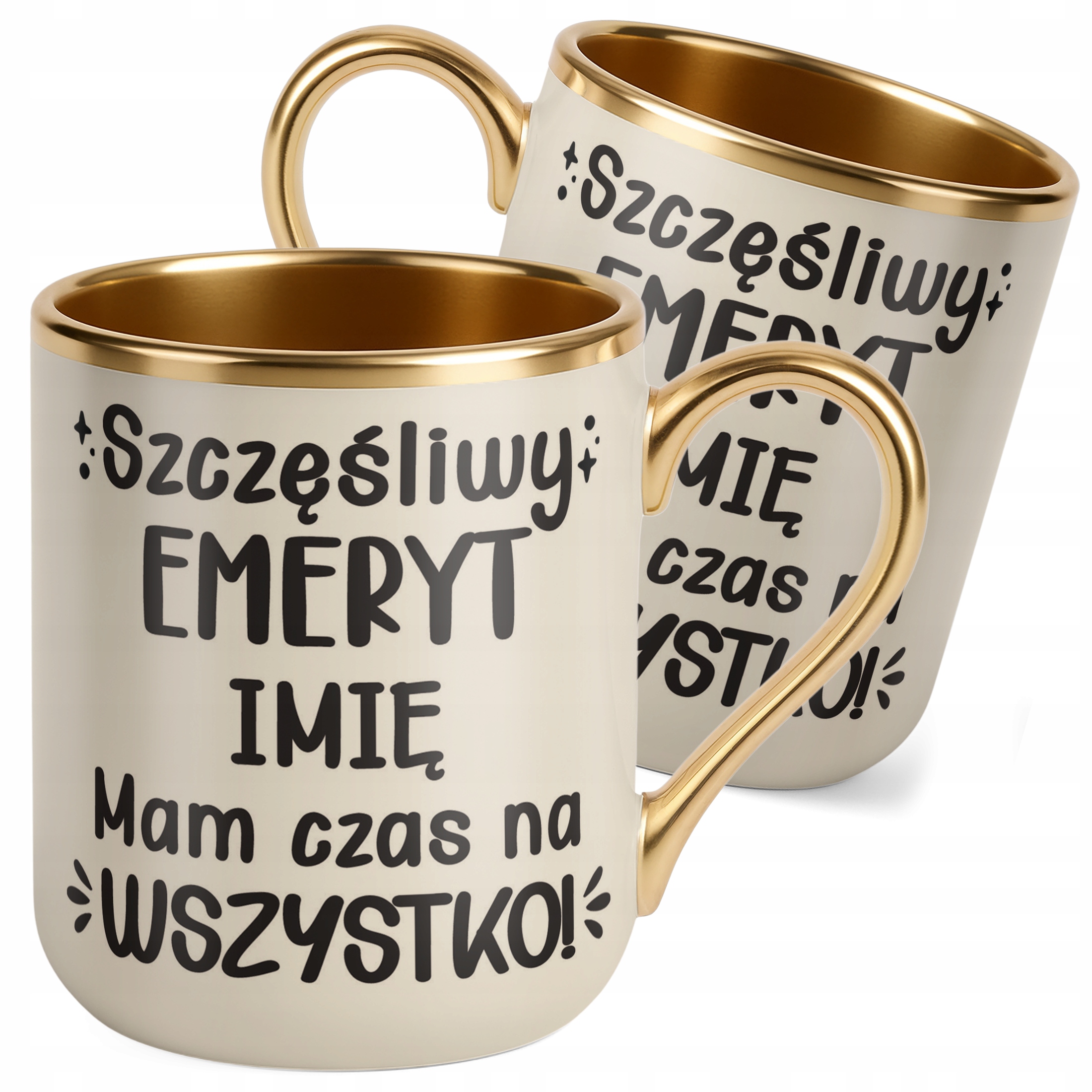 Kubek Premium Złoty Ecru Personalizowany z okazji Emerytury Dla Emeryta
