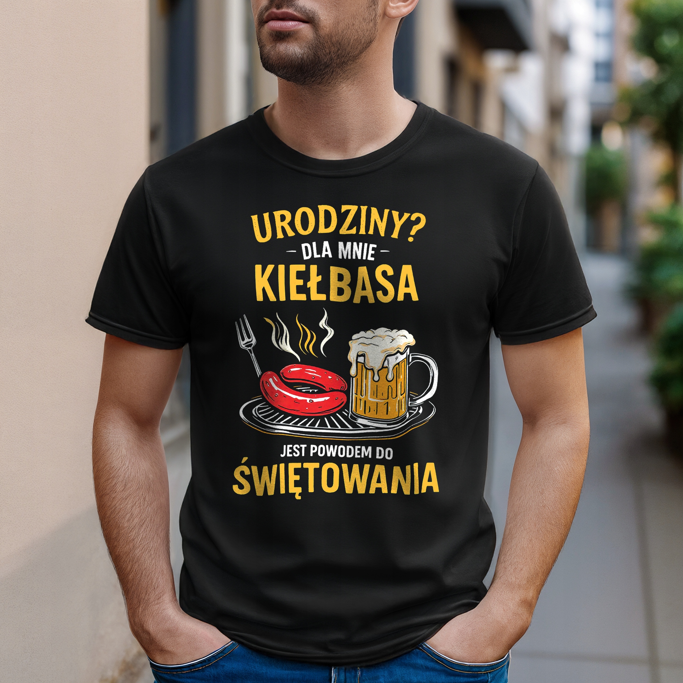 Koszulka czarna męska Kiełbasa Jest Powodem Do Świętowania r. 3XL