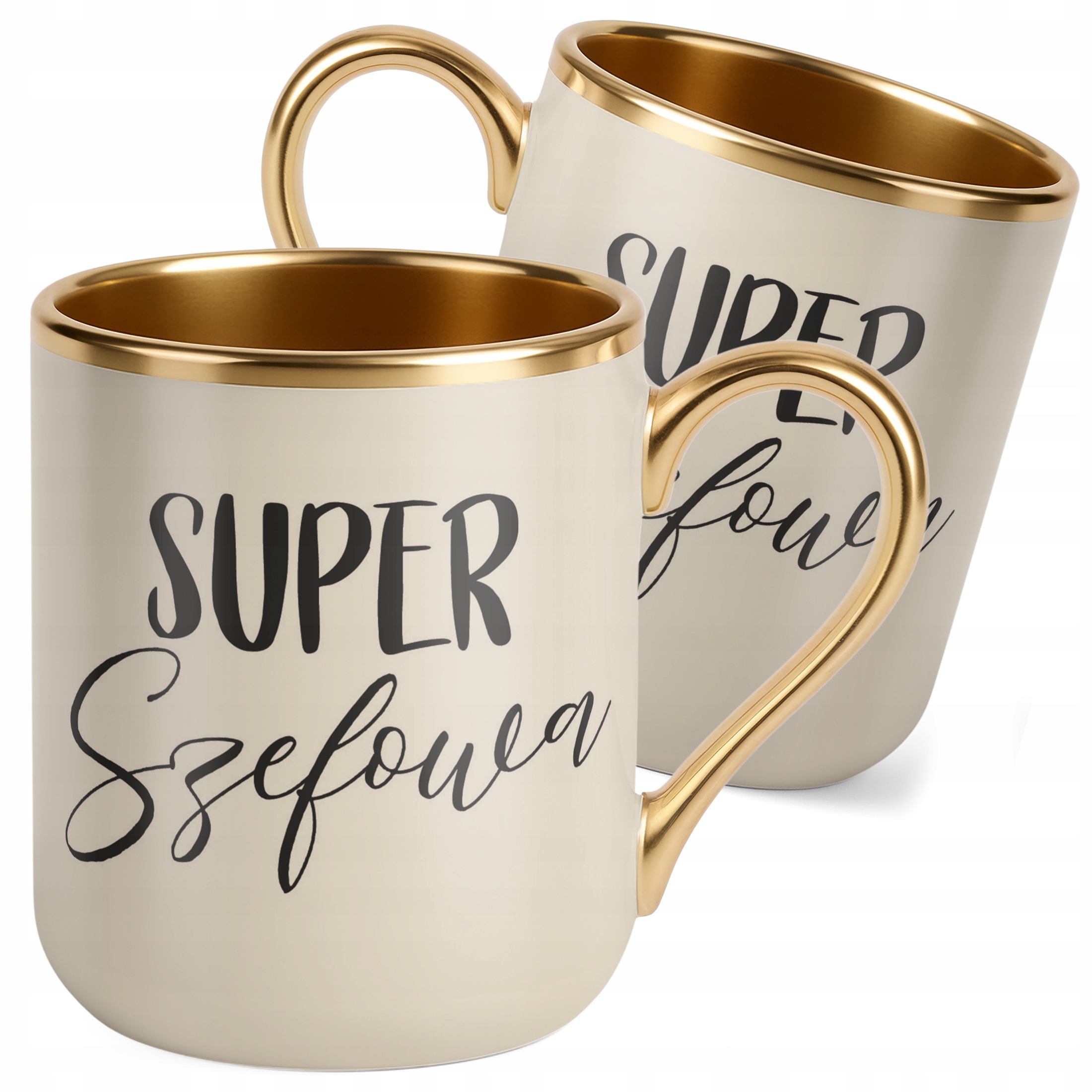 Kubek Premium Złoty Ecru Super Szefowa Dla Kobiety Praca Prezent