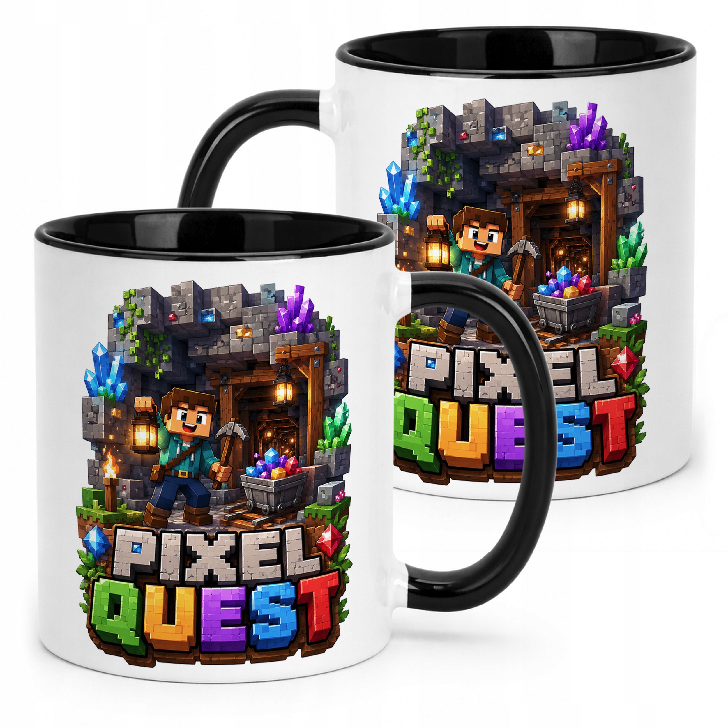 Kubek Czarny z nadrukiem PIXEL Gra Dla Dzieci Prezent Upominek