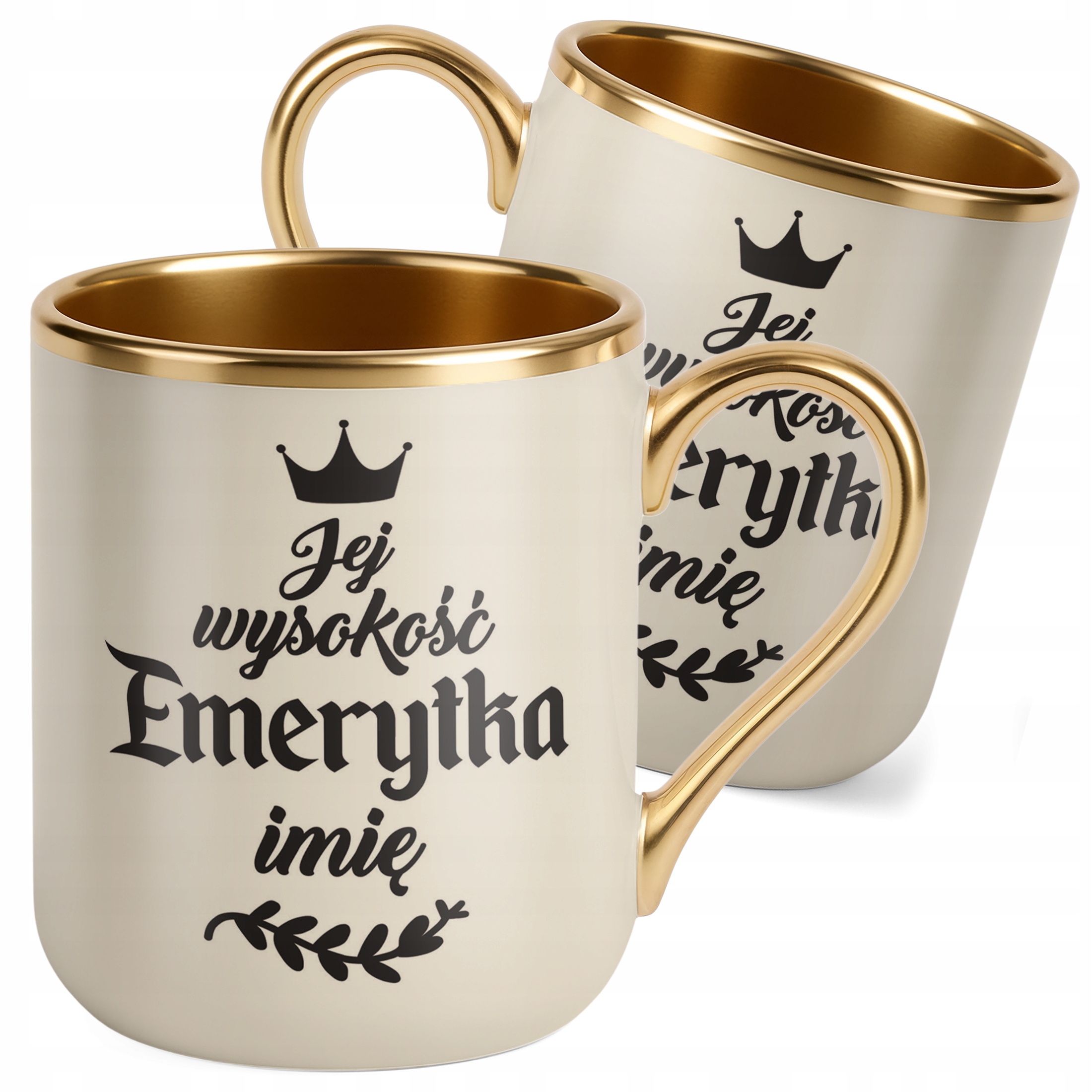 Kubek Premium Złoty Ecru Personalizowany z okazji Emerytury