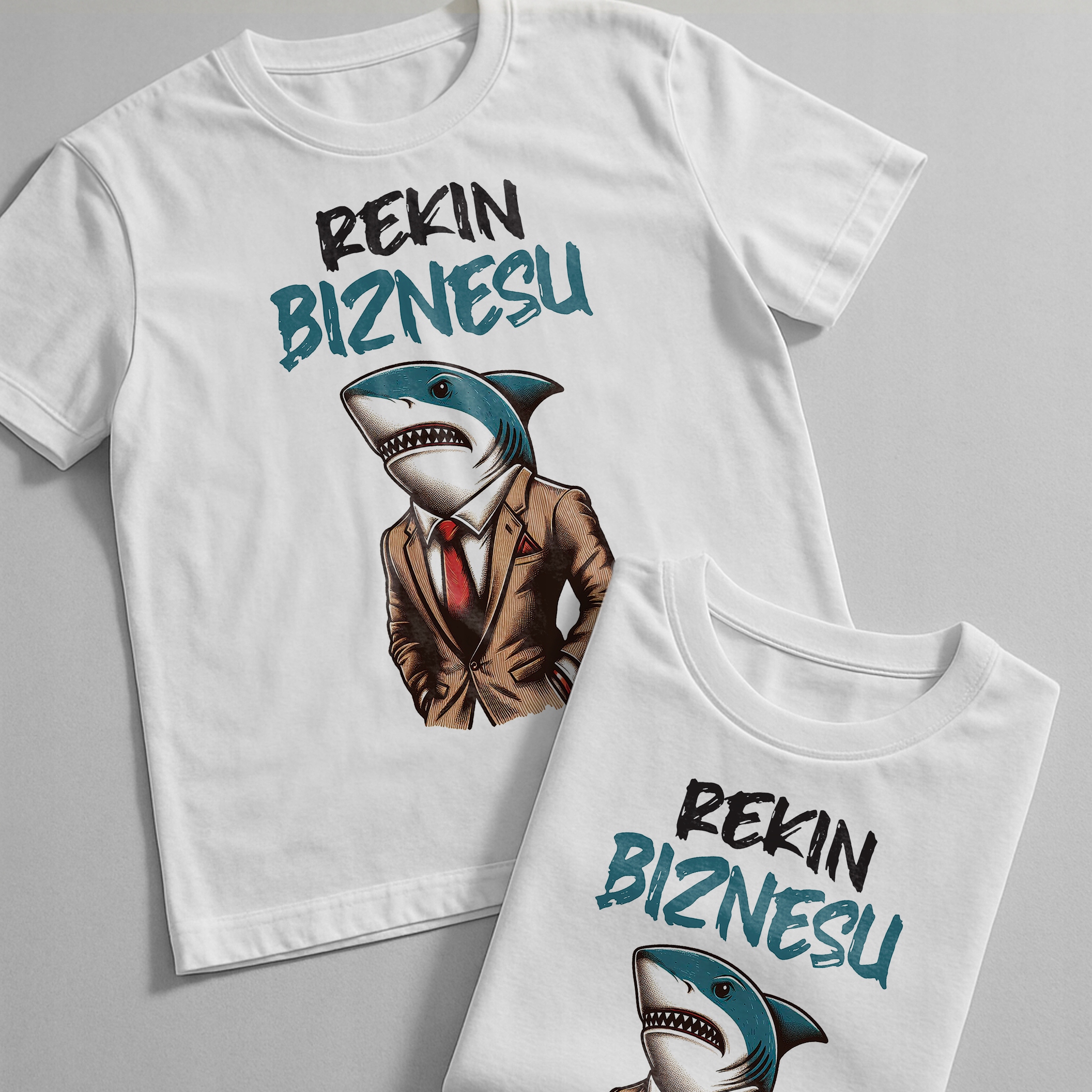 Koszulka biała męska Rekin Biznesu Zabawny Prezent