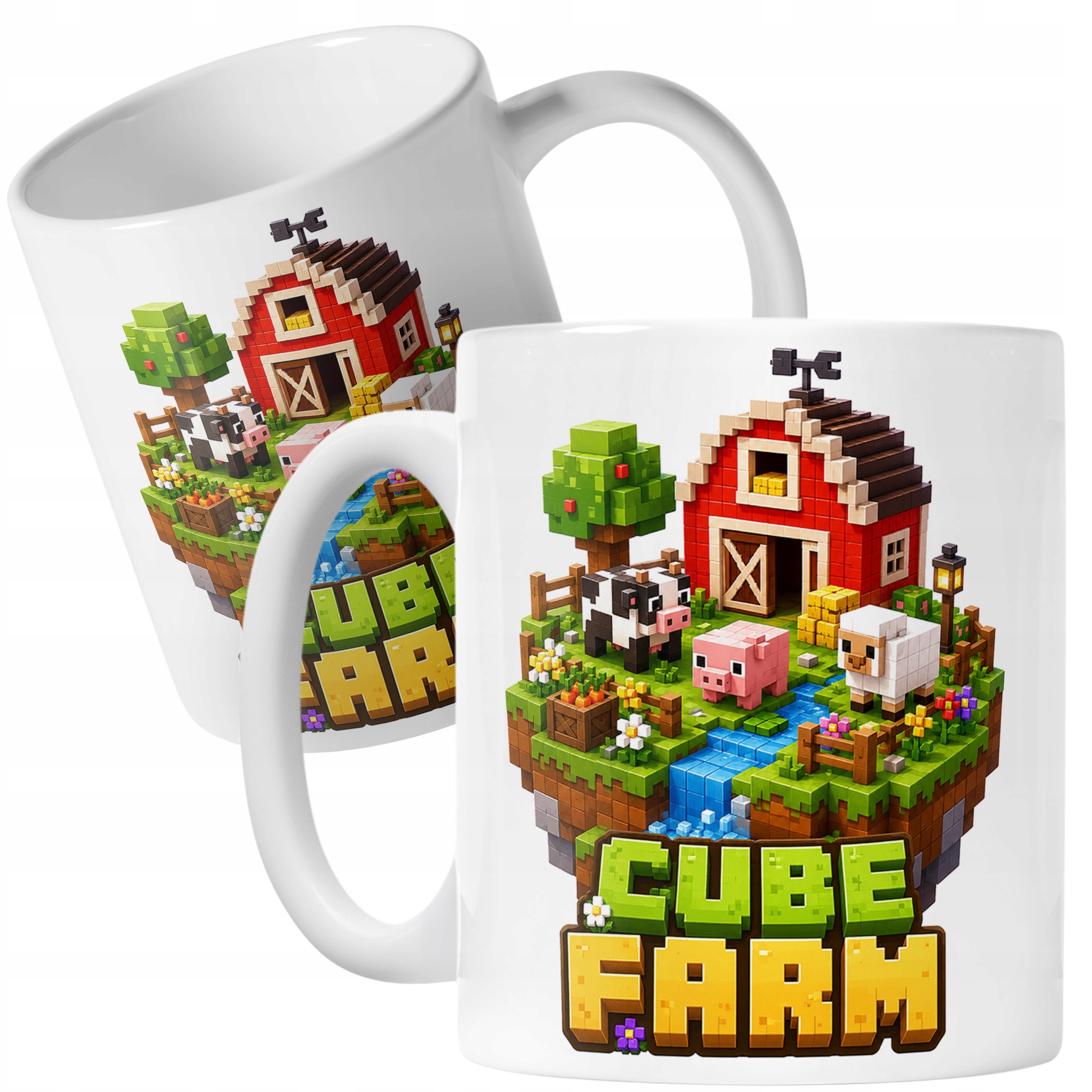 Biały Kubek z nadrukiem CUBE FARM Dla Dzieci Prezent Upominek