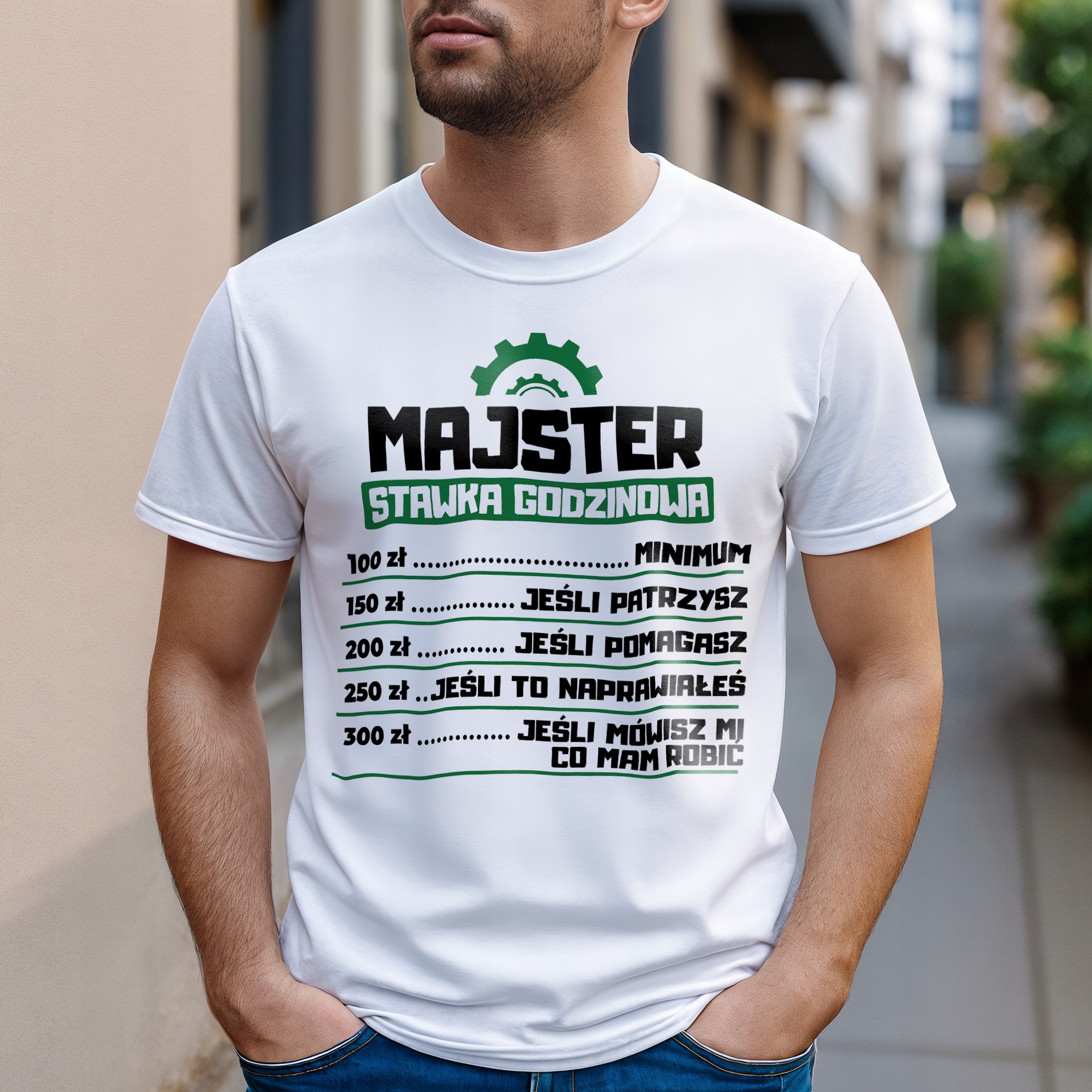Koszulka biała męska Majster Stawka Godzinowa Prezent r. 3XL