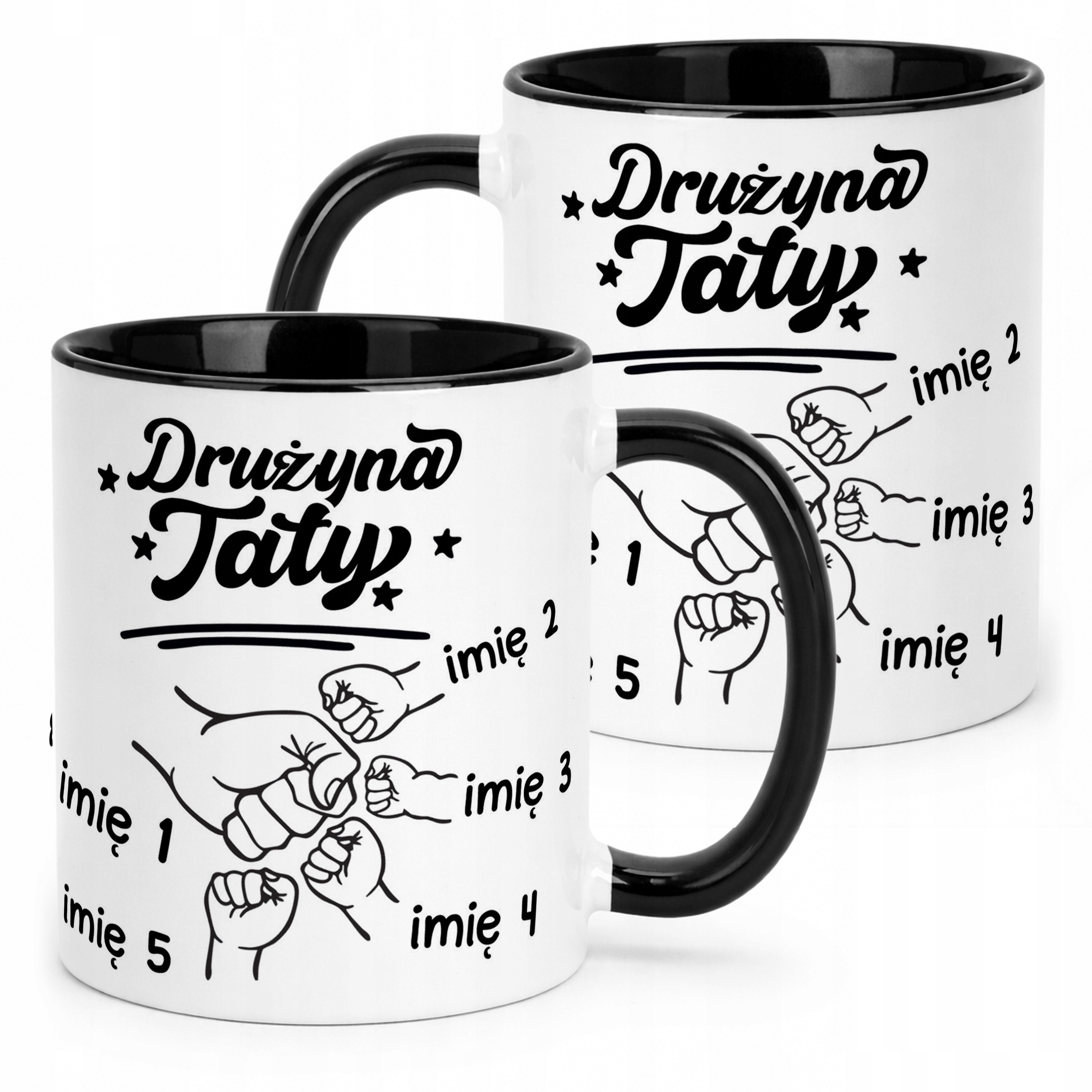 Kubek Czarny Personalizowany Dzień Ojca Najlepsza Drużyna 4 Dzieci