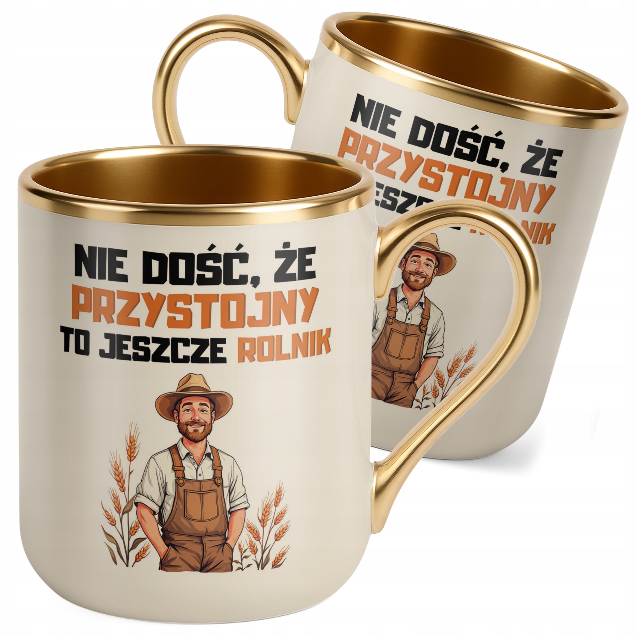 Kubek Premium Złoty Ecru Rolnik Dla Rolnika Traktor Zabawny Prezent