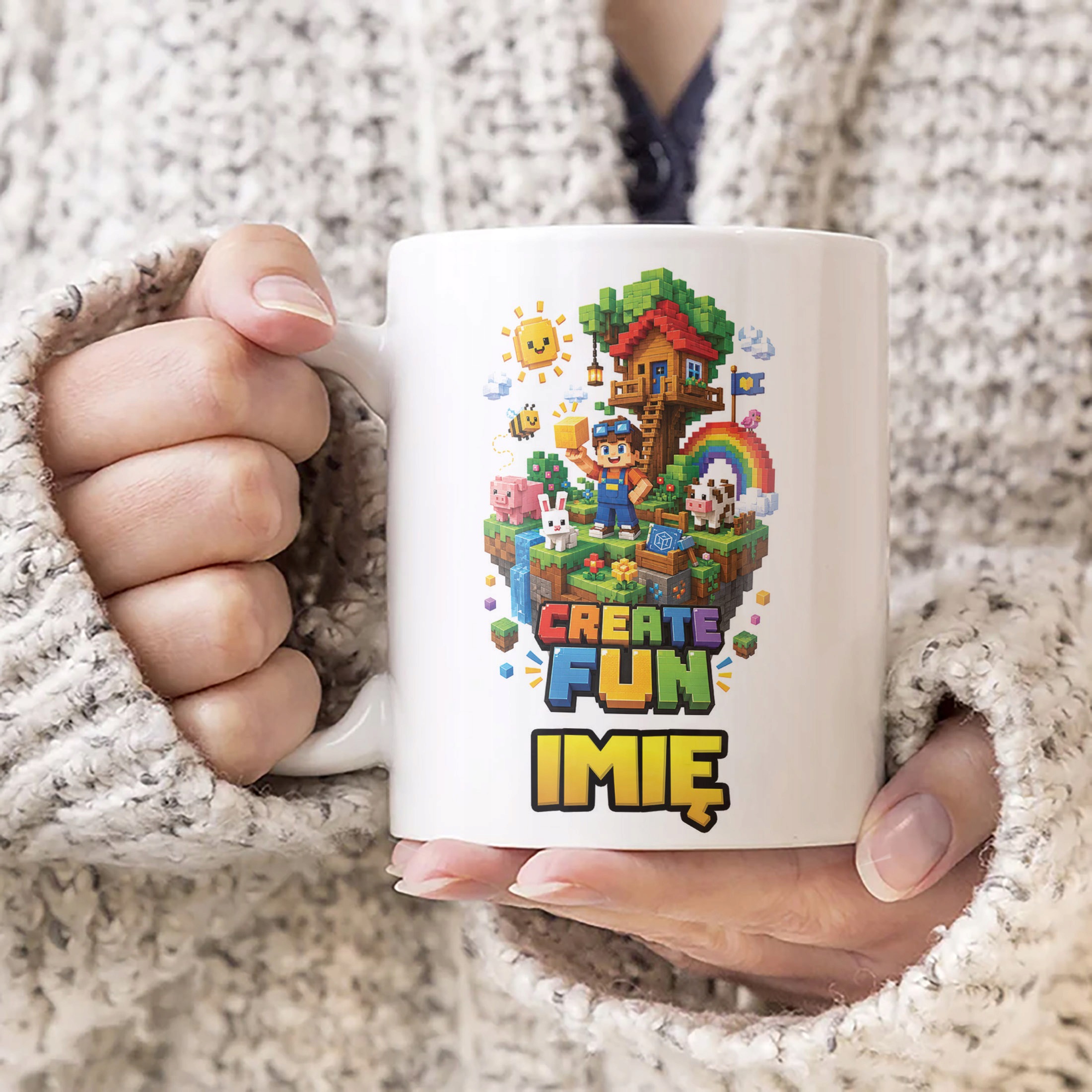 Biały Kubek z nadrukiem personalizowany Gra Pixel Dla Dzieci Prezent
