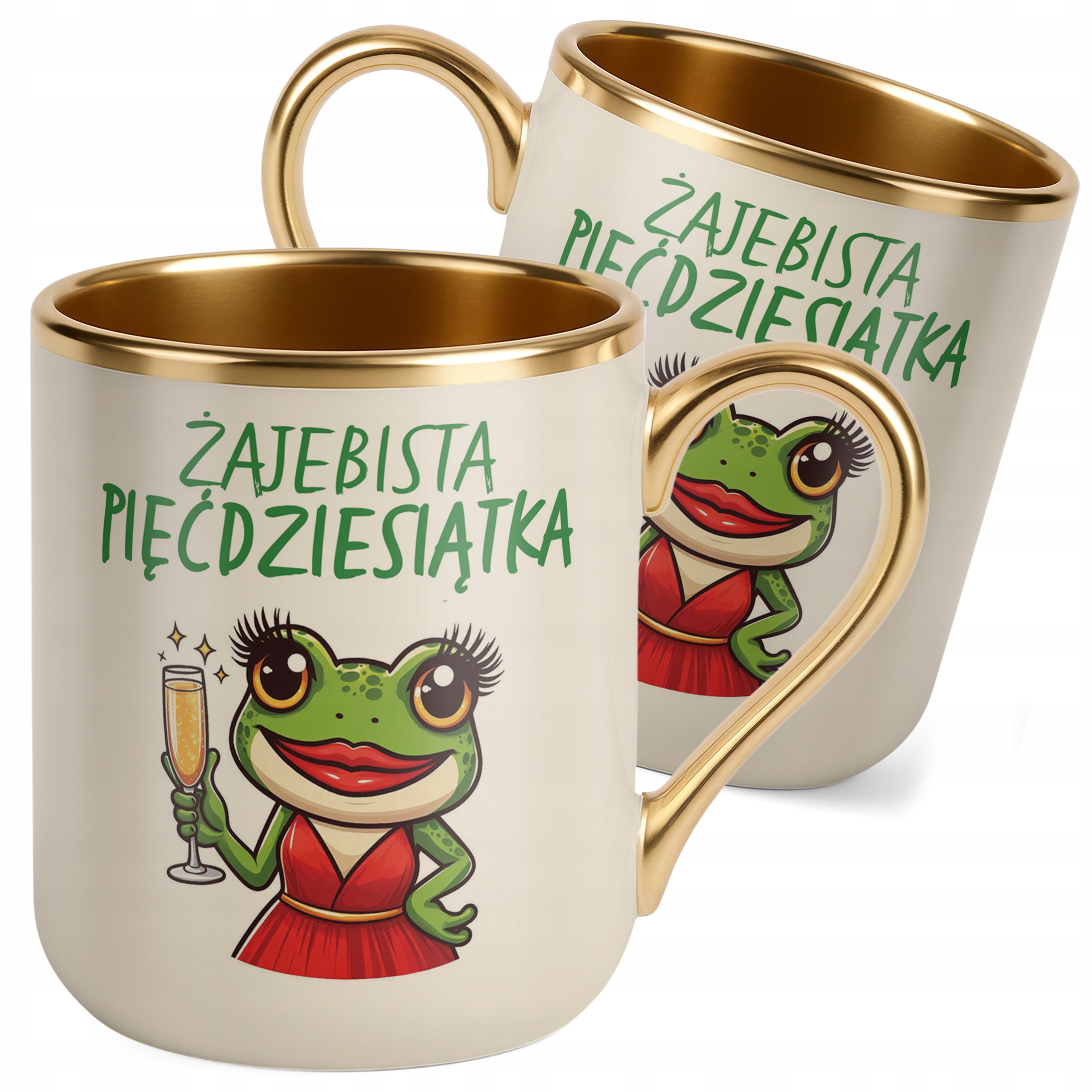 Kubek Premium Złoty Ecru Żajebista 50 Dla Kobiety Na Urodziny Prezent